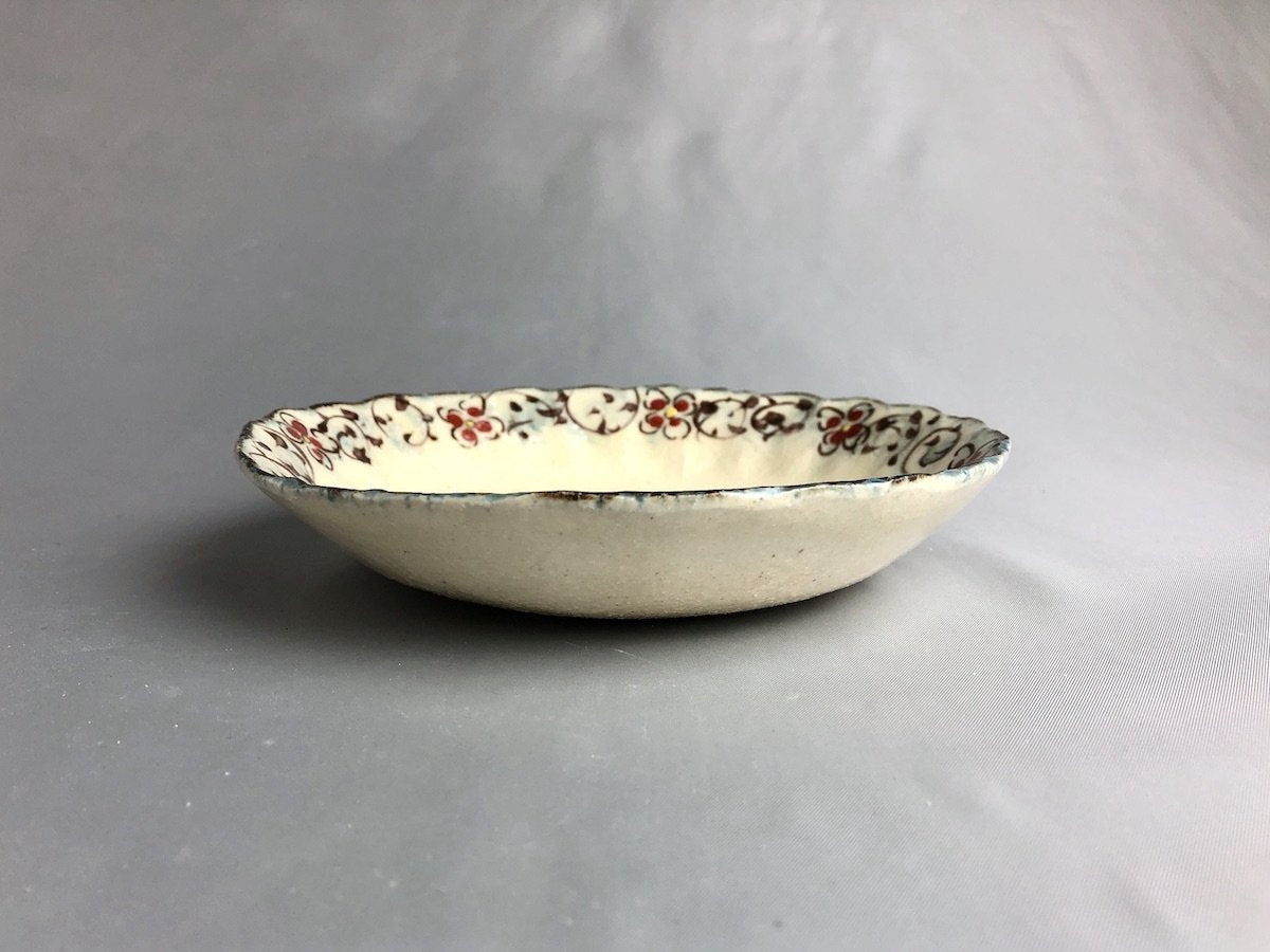 安南赤絵唐草6寸菊鉢【日比野正明】