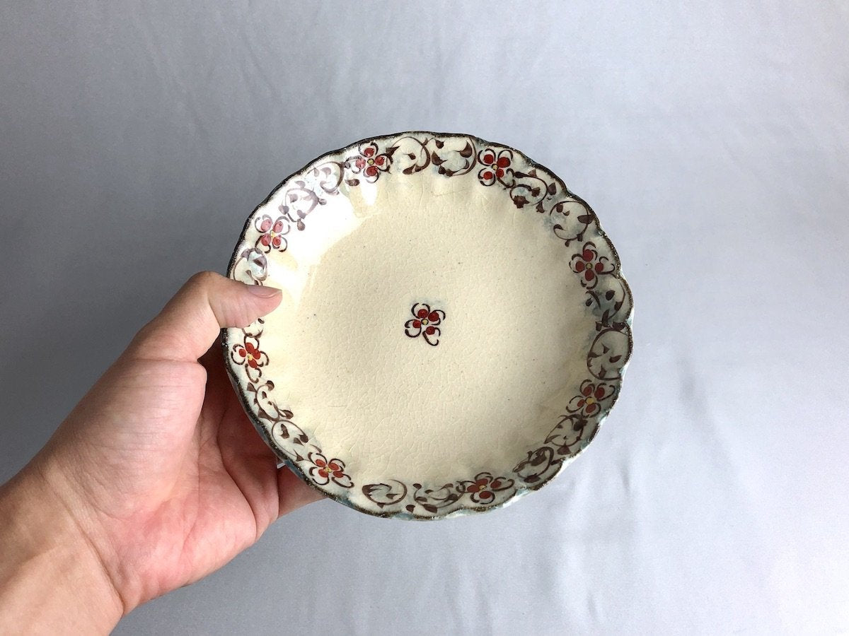 安南赤絵唐草6寸菊鉢【日比野正明】