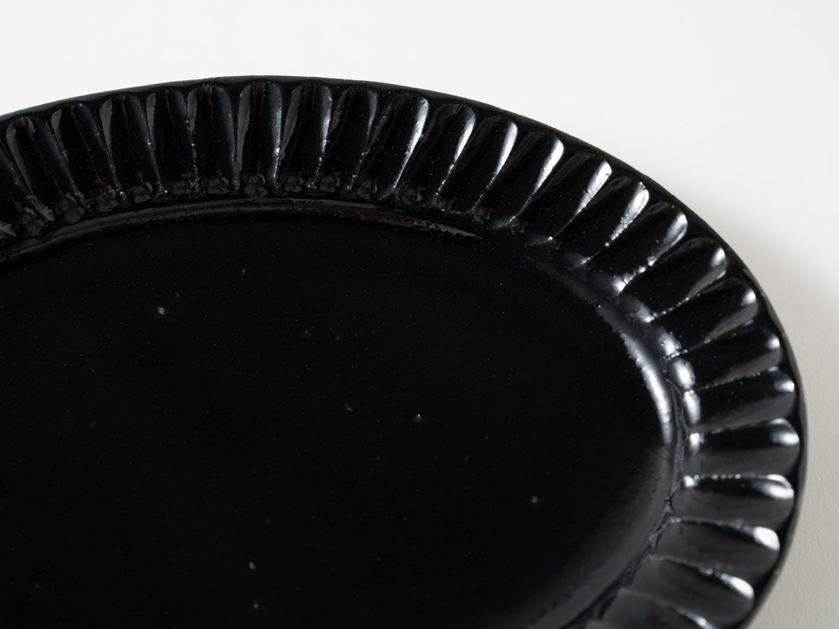 ルリ釉鎬オーバル皿(小)【加藤仁志】