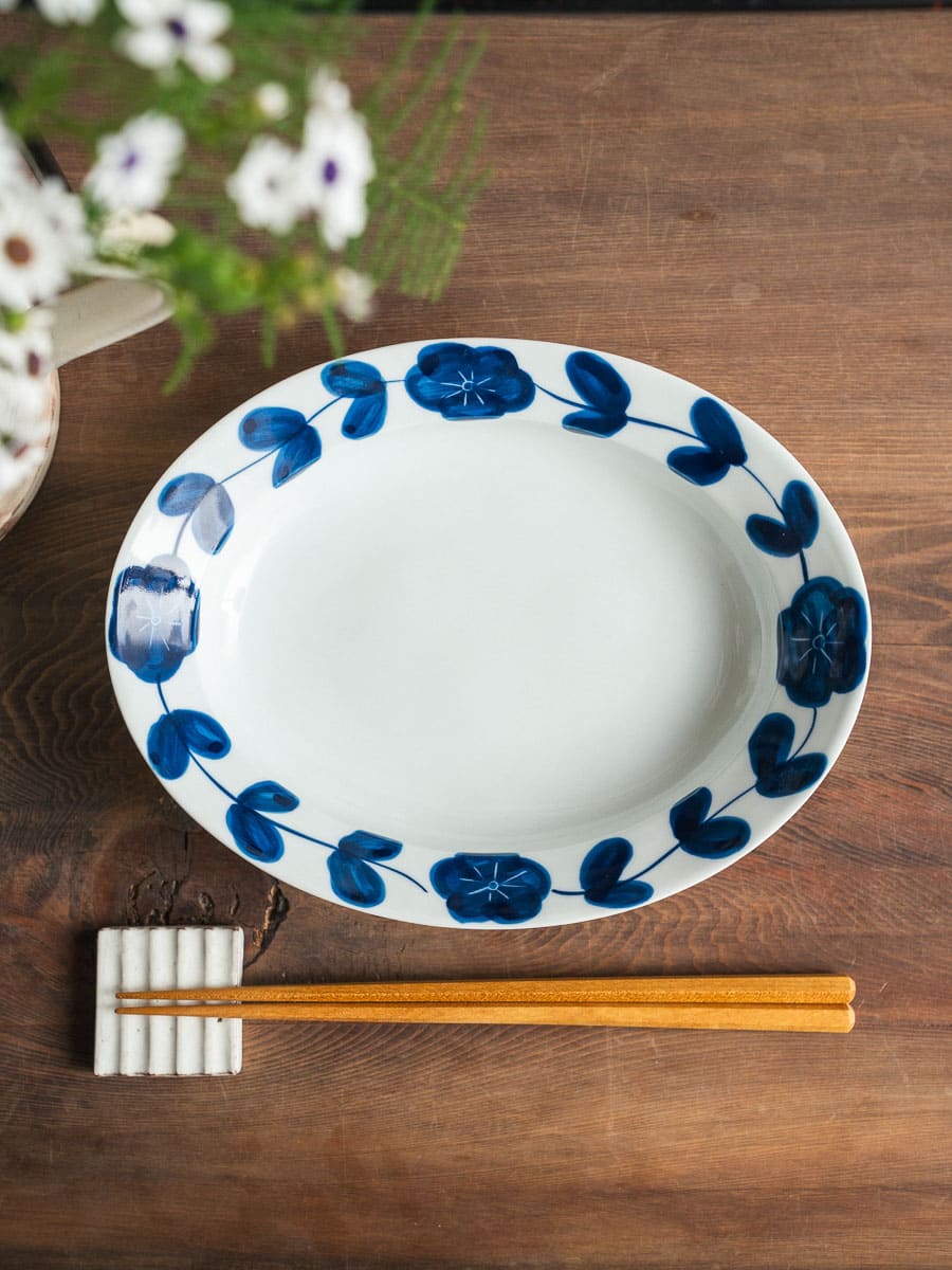 リム楕円皿染付花つなぎ【皓洋窯】