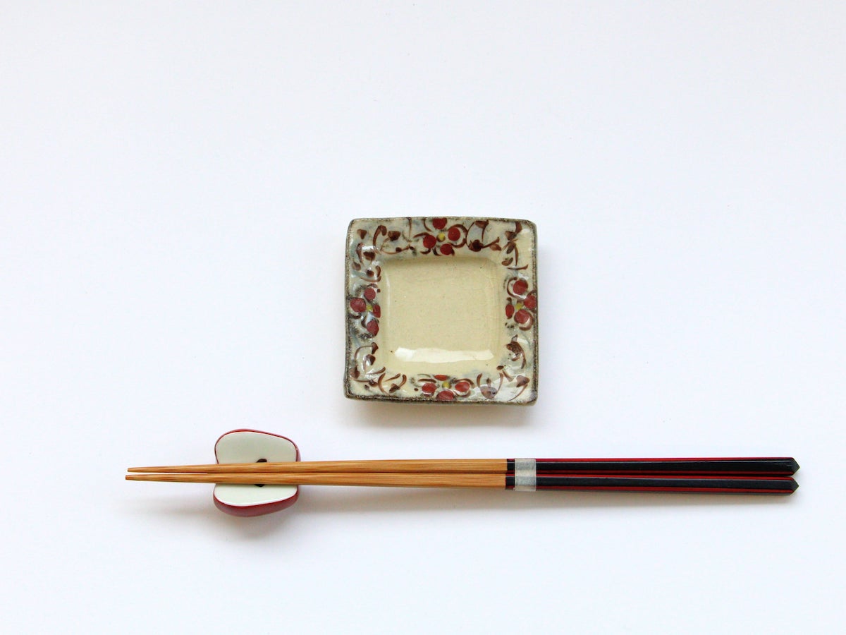 安南赤絵2寸角皿【日比野正明】