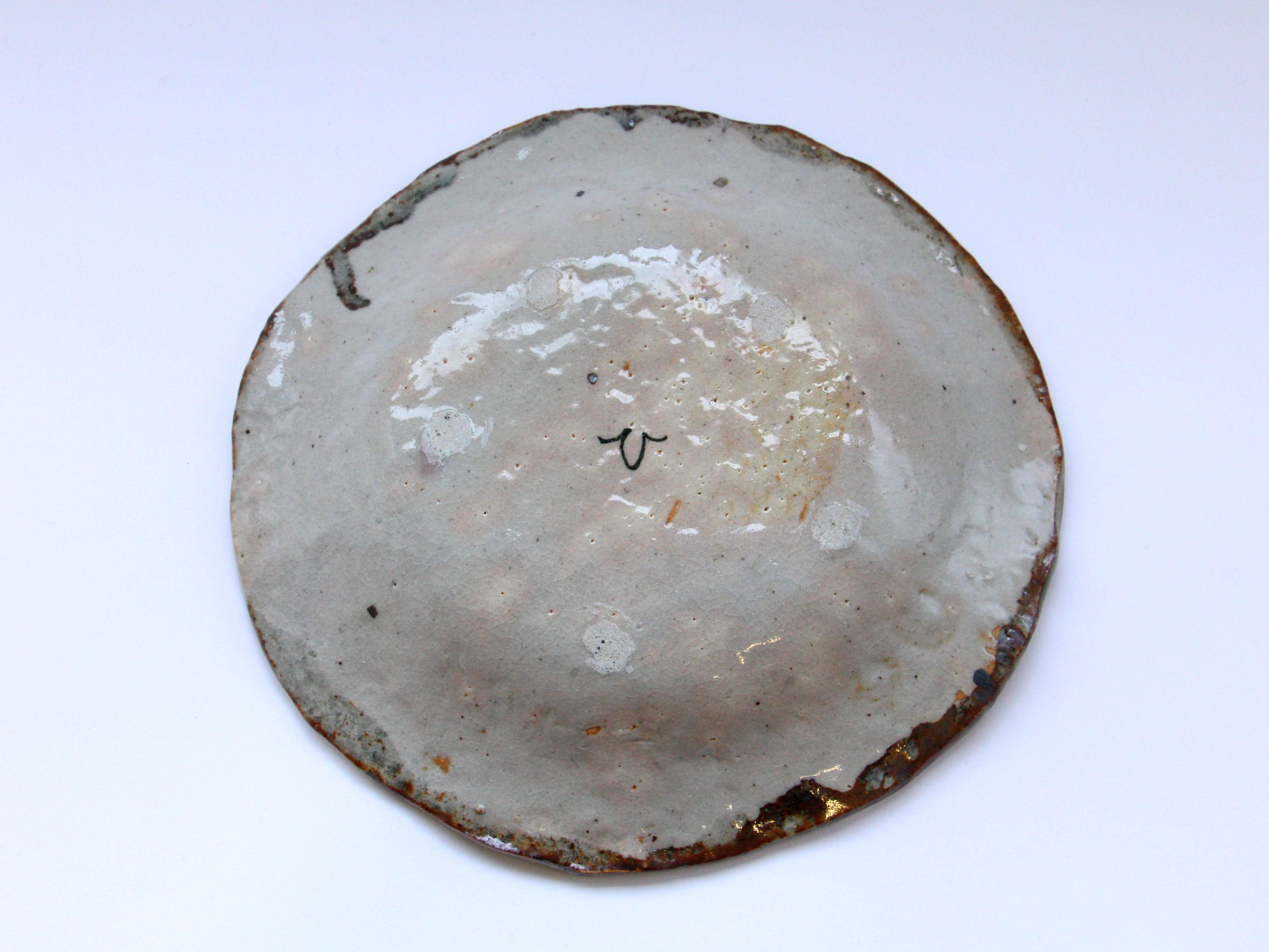 鼠志野ネコ水玉紋7寸浅鉢【佐藤大士】