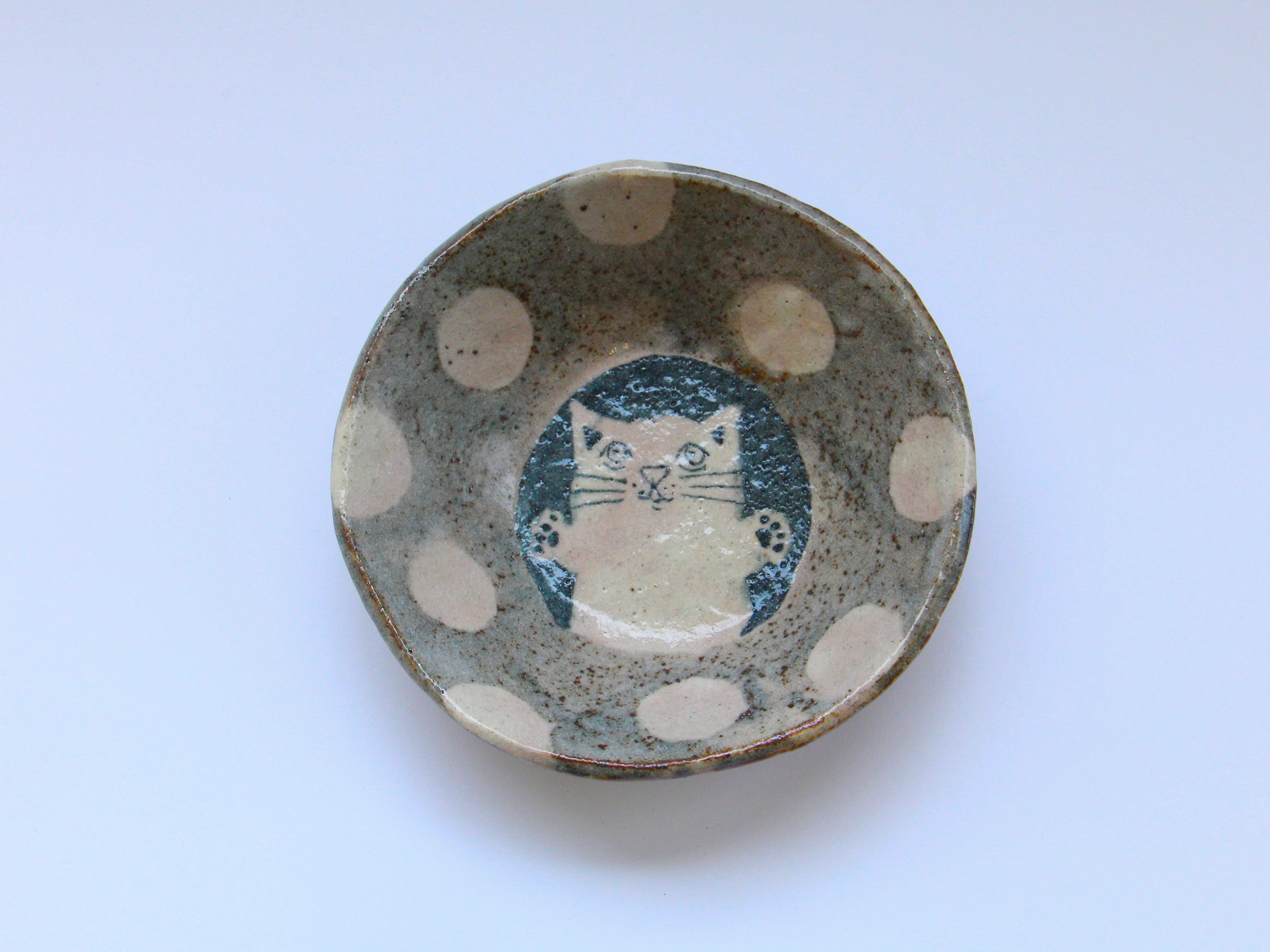 鼠志野ネコ水玉紋小鉢【佐藤大士】