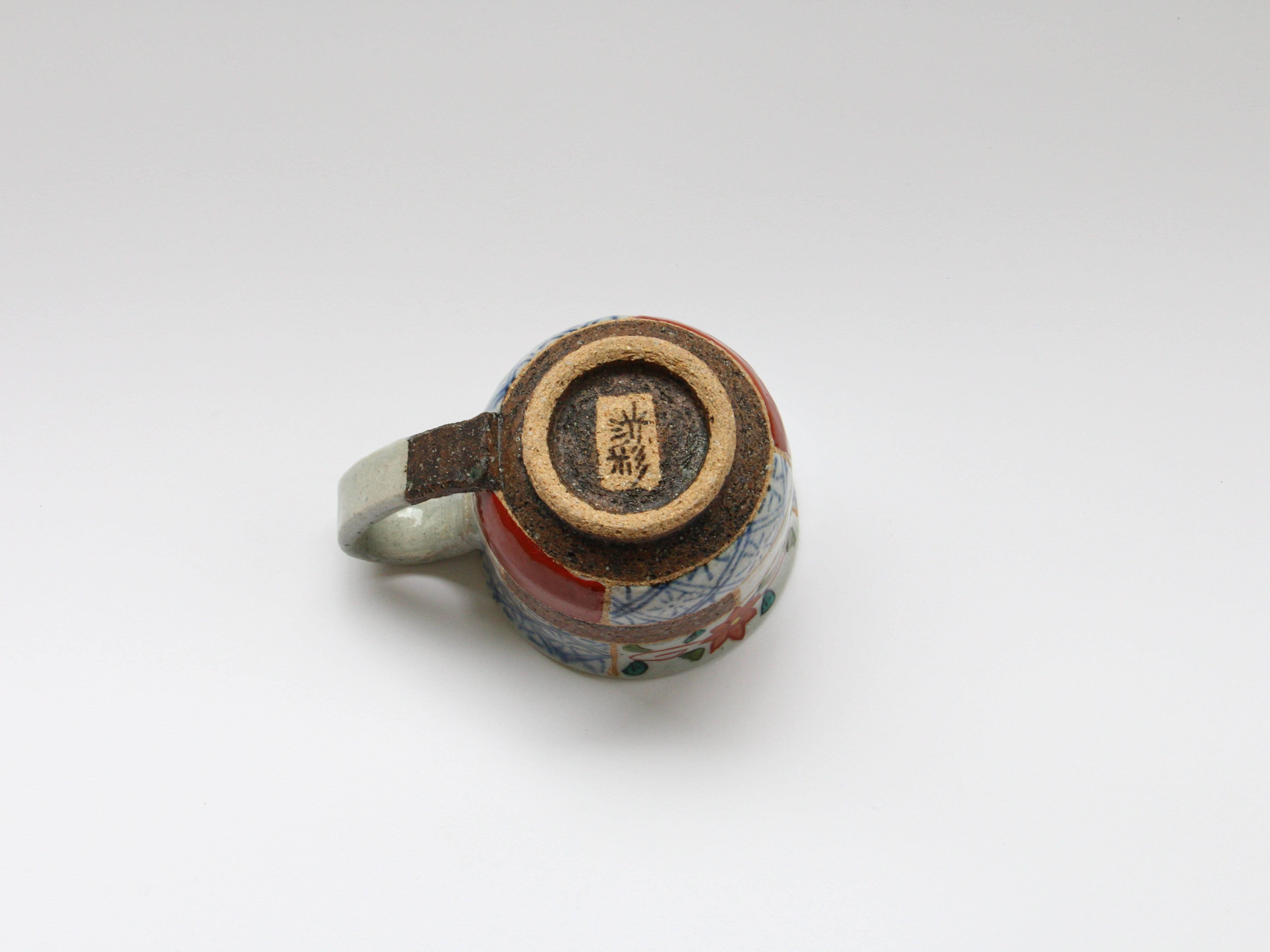 枠取地紋コーヒーカップ 赤【洸彩窯】