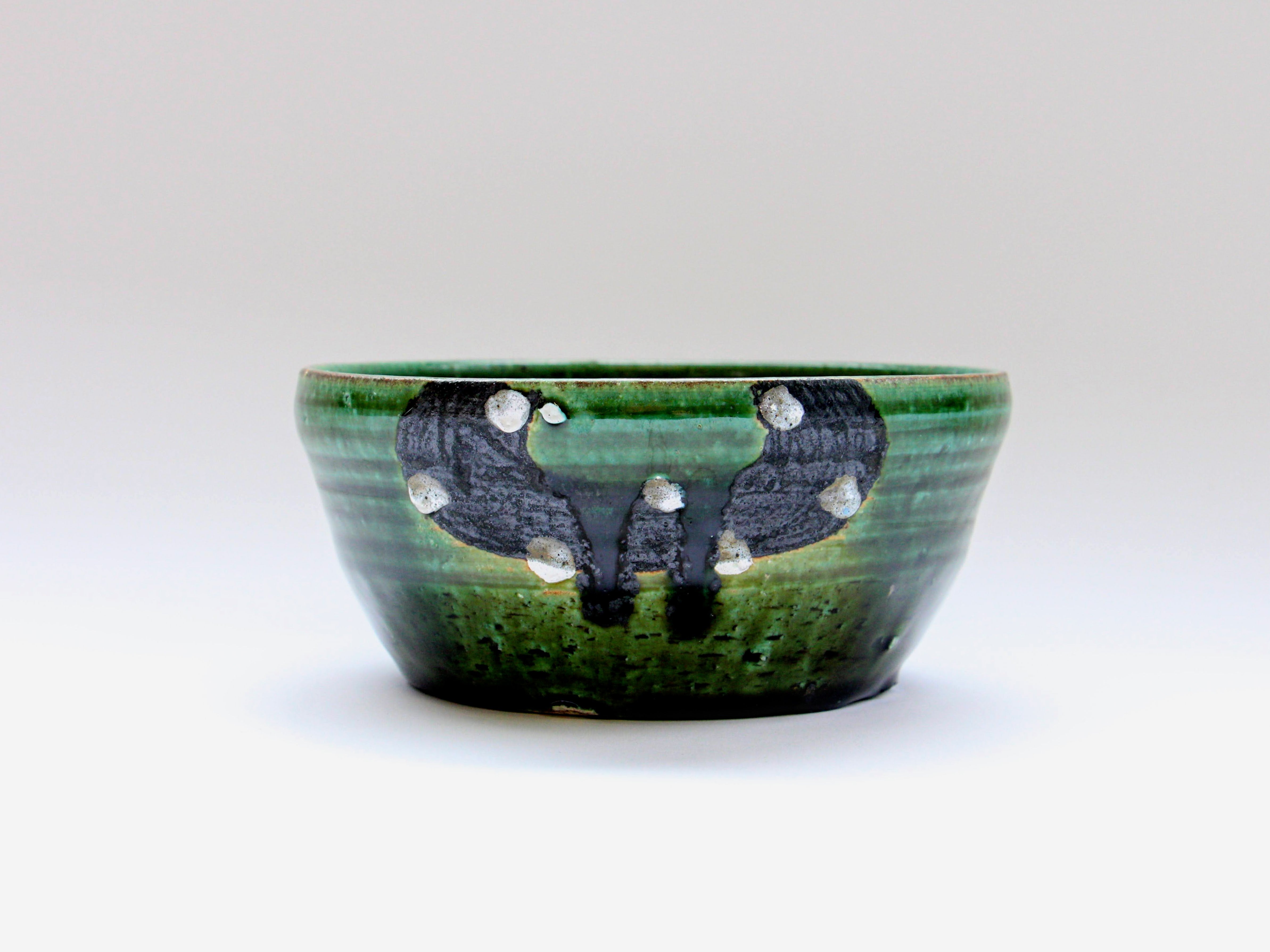 織部黒抜白ドット平丼【山本一仁】