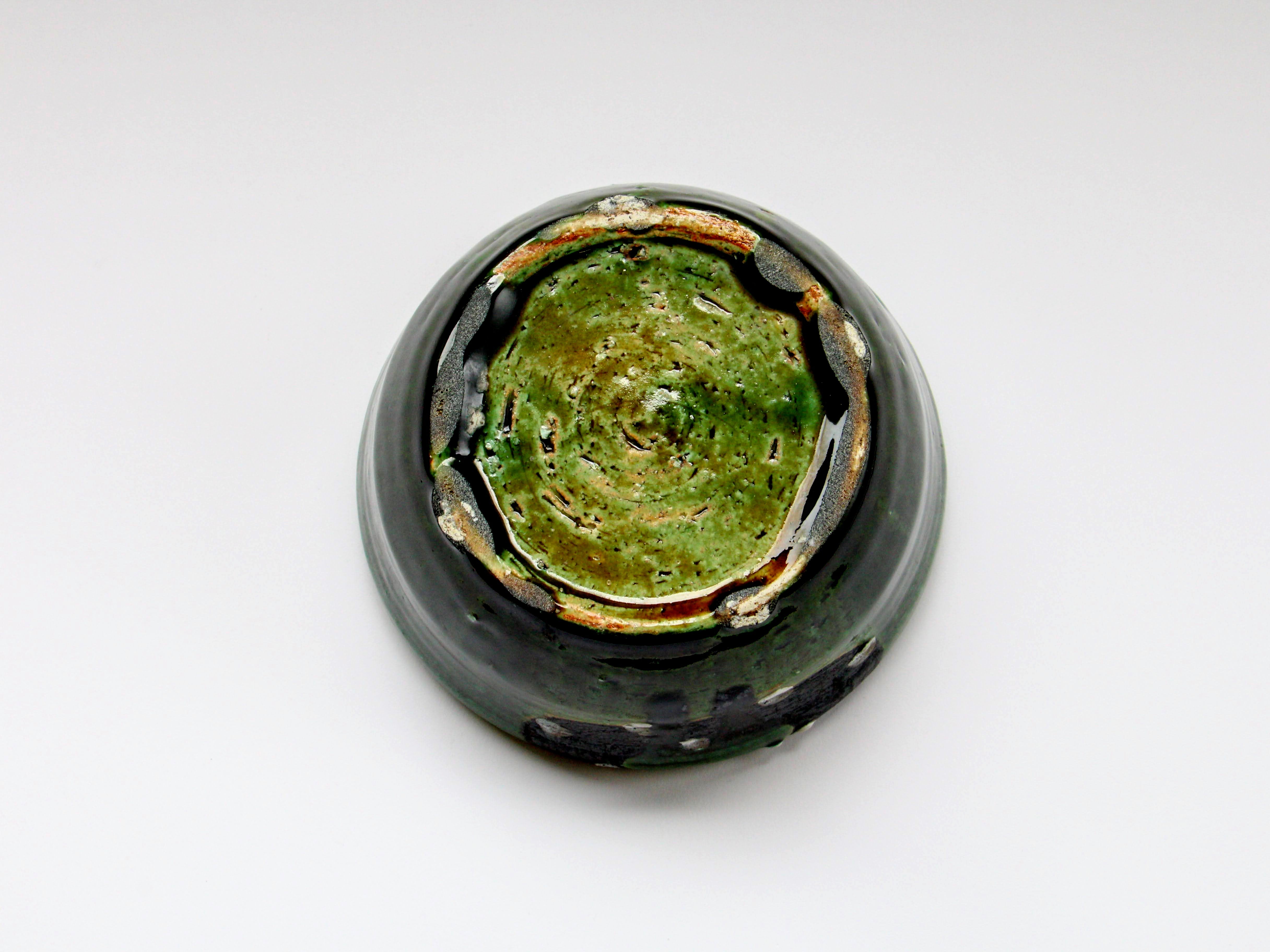 織部黒抜白ドット平丼【山本一仁】