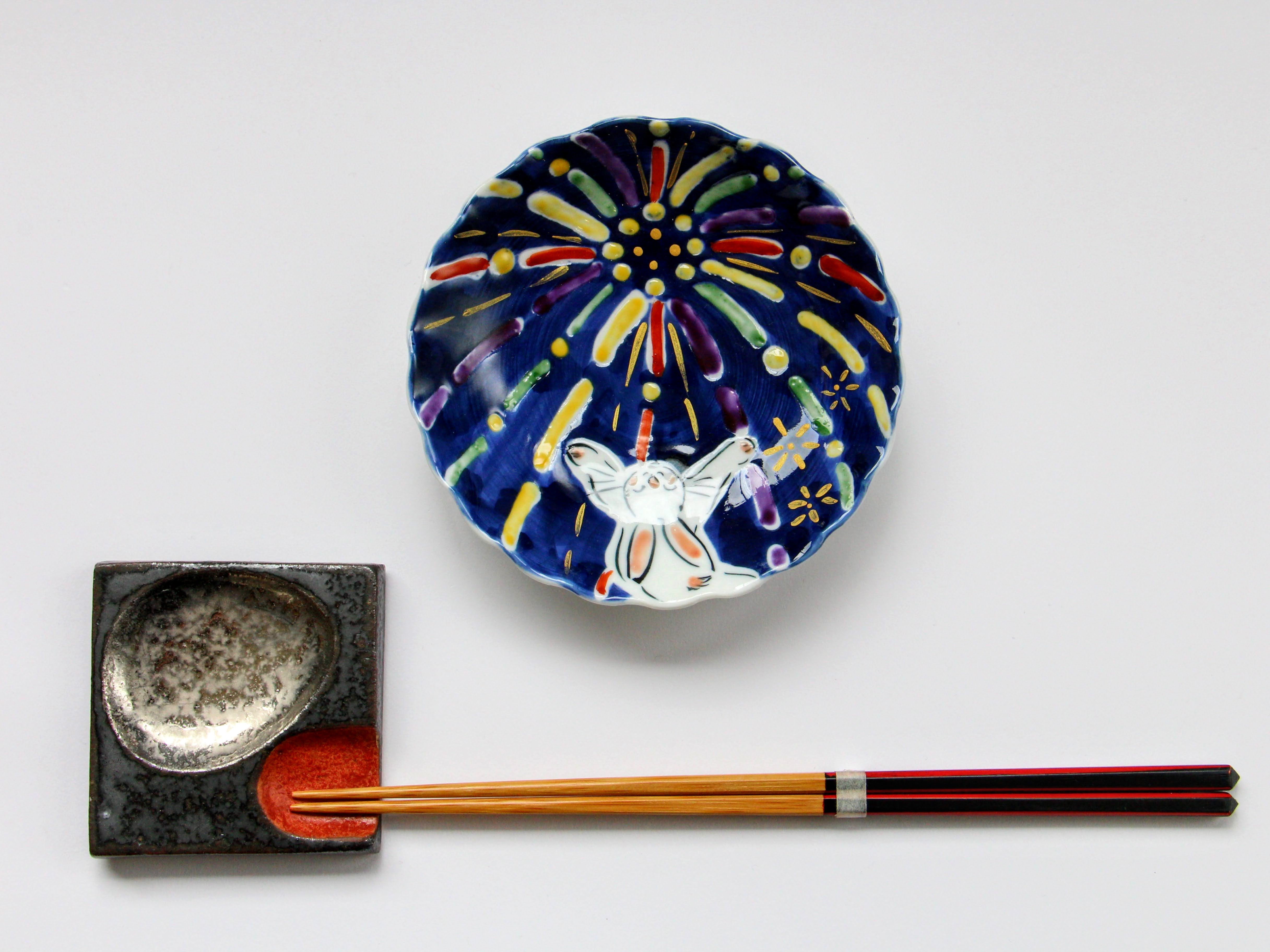 手作り4寸絵皿 花火【陶工房楽】