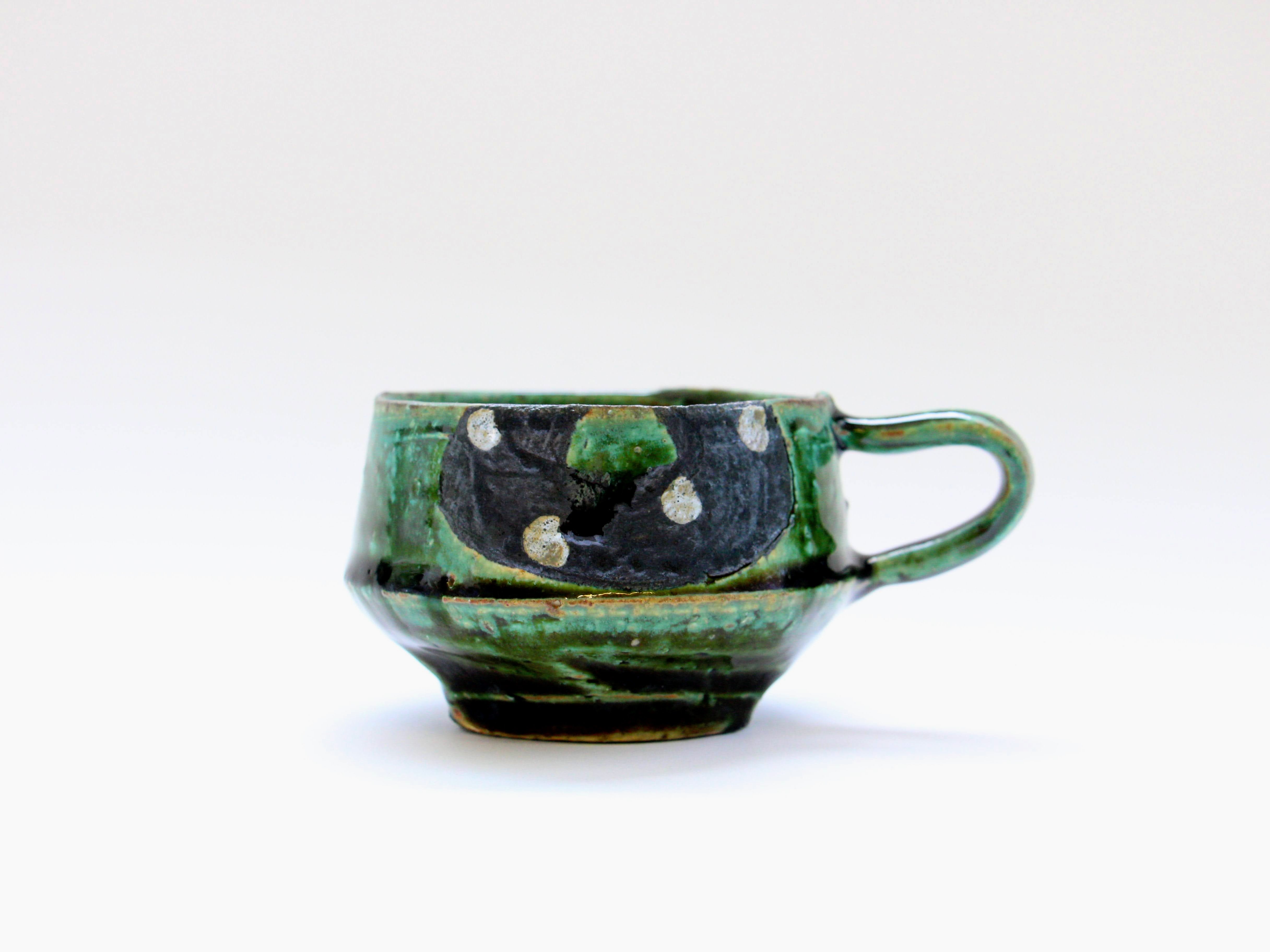 織部黒抜白ドット平マグ【山本一仁】