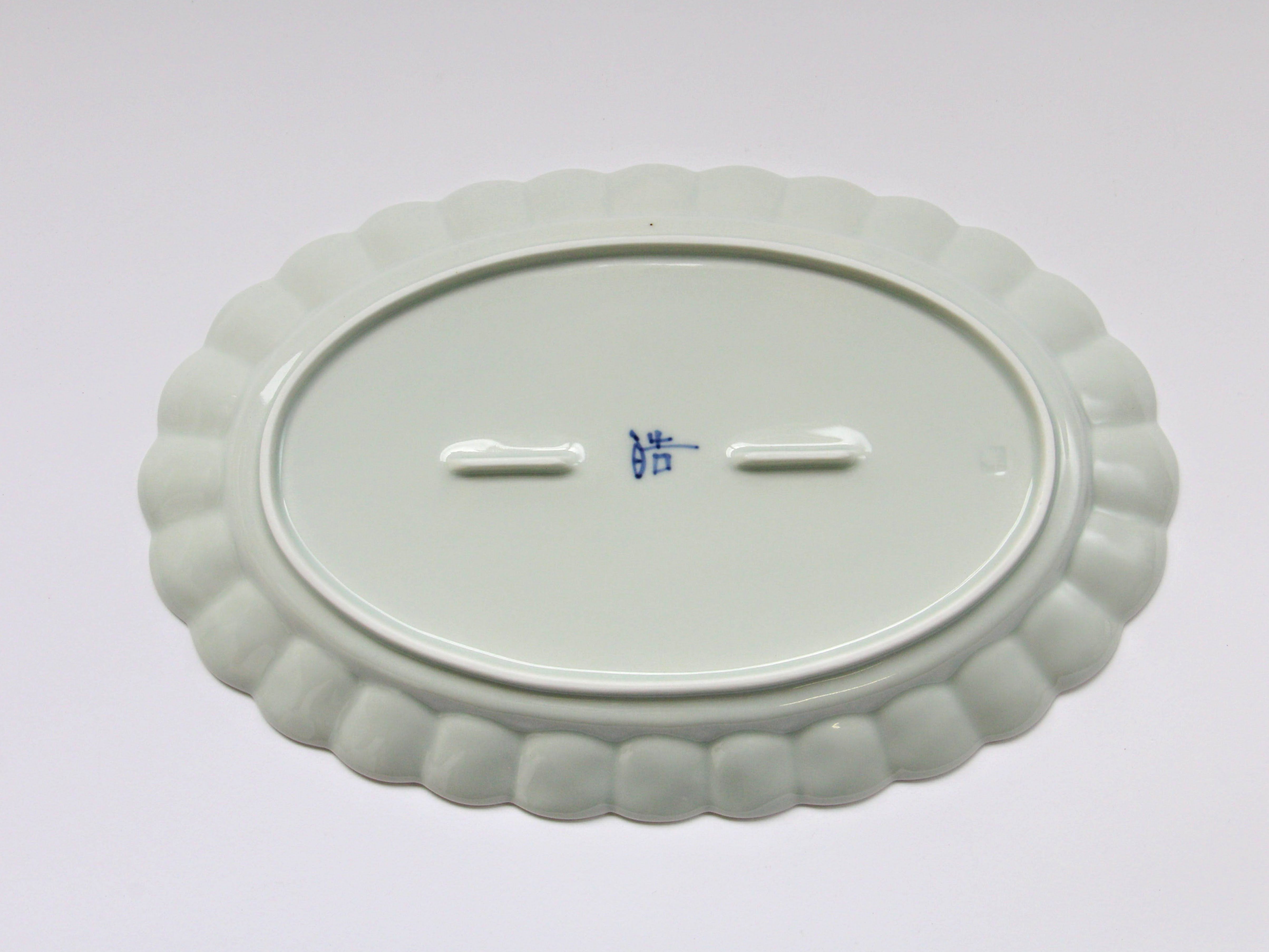 菊割オーバル皿 L 染付小花ちらし【皓洋窯】