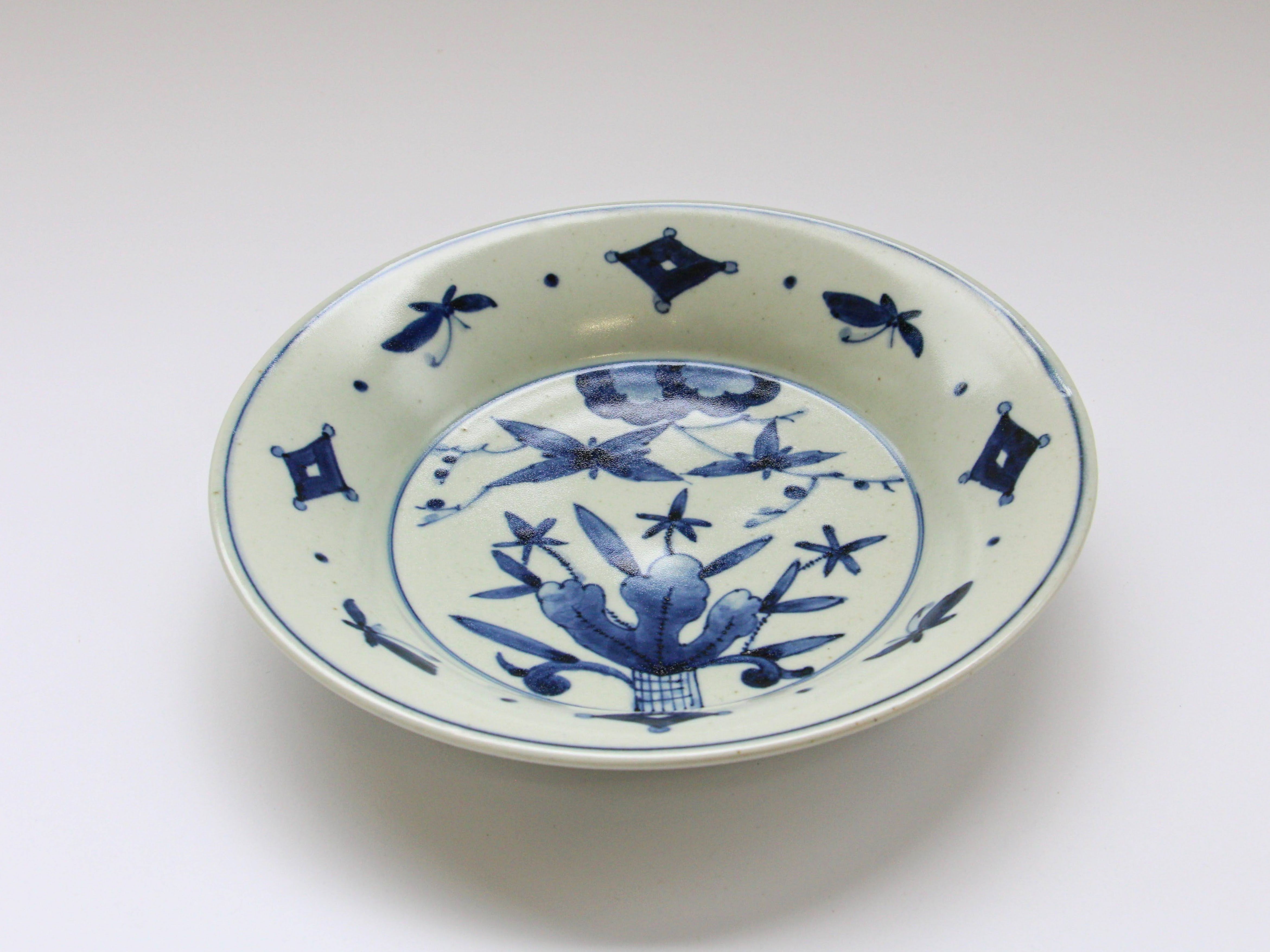 古染菱草紋7寸皿【陶房青】