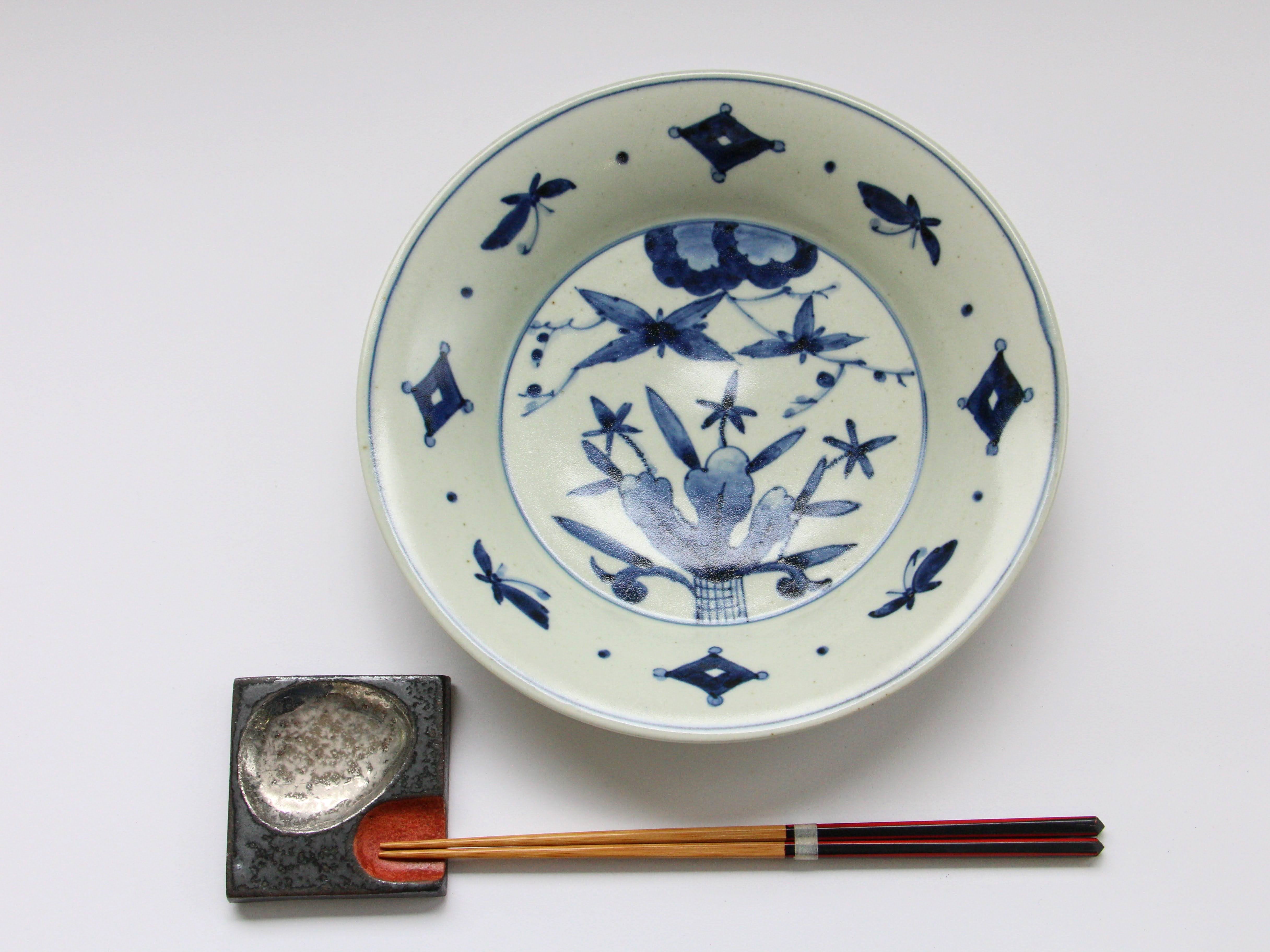 古染菱草紋7寸皿【陶房青】