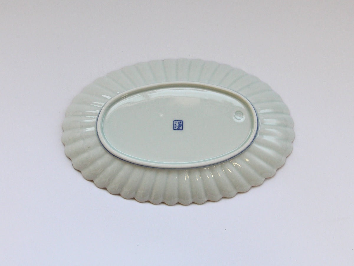 渕サビ芙蓉手楕円プレート【梶謙製磁】