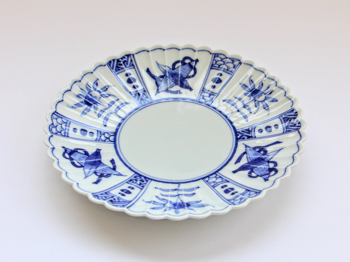 染付芙蓉手菊型皿21cm【梶謙製磁】