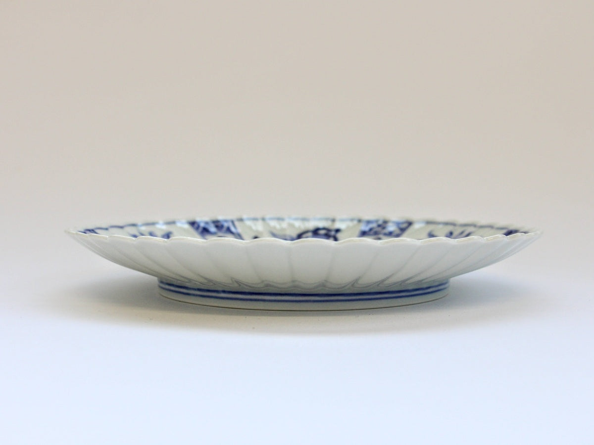 染付芙蓉手菊型皿21cm【梶謙製磁】