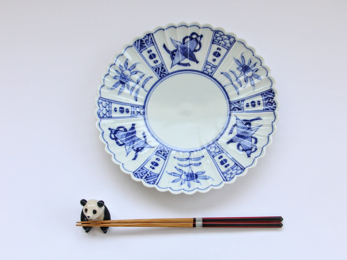 染付芙蓉手菊型皿21cm【梶謙製磁】