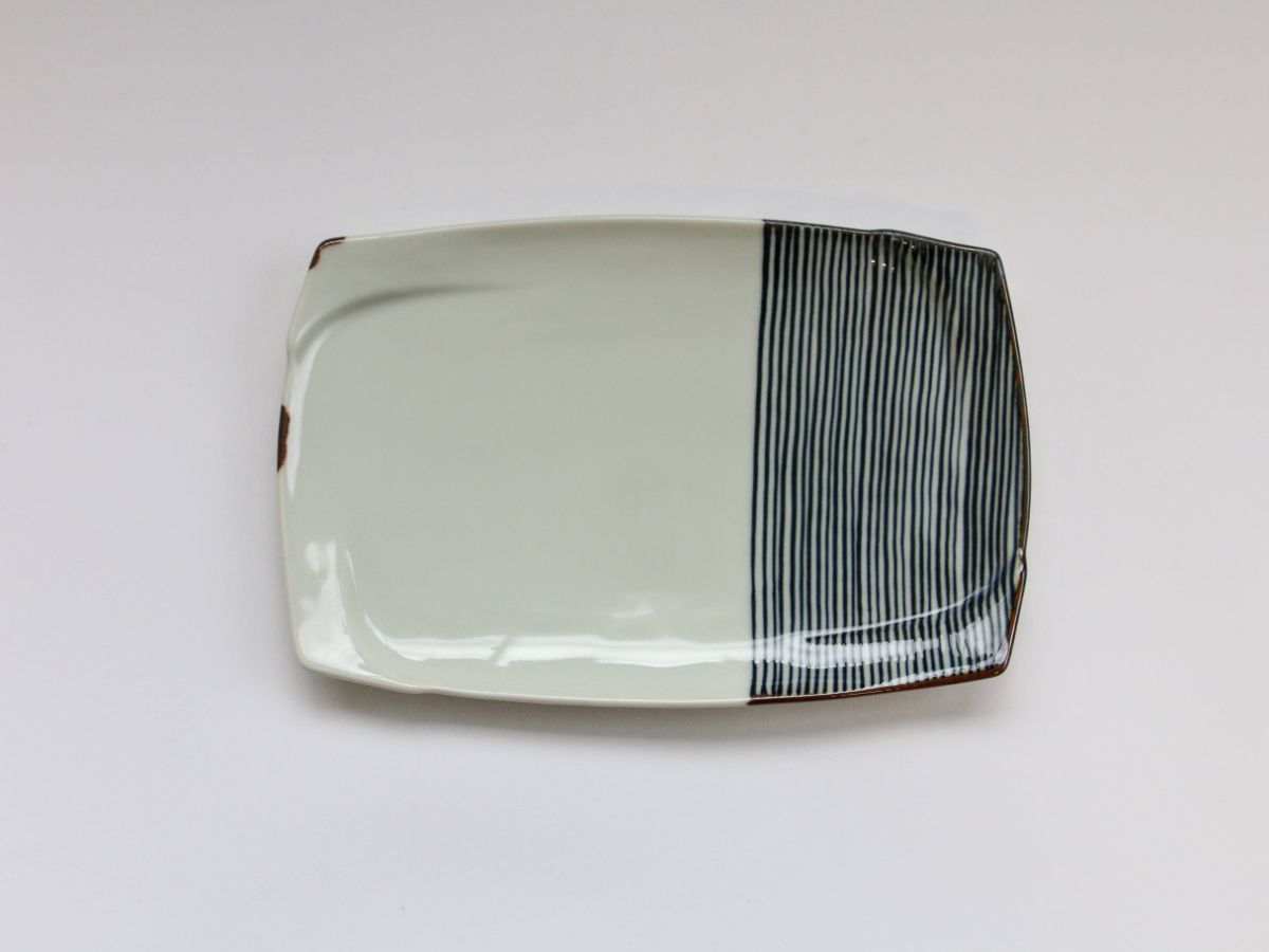 ハーフライン渕取焼物皿【福峰窯】