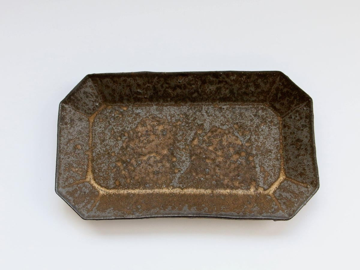 アンティークゴールド八角長角皿 中【大原拓也】