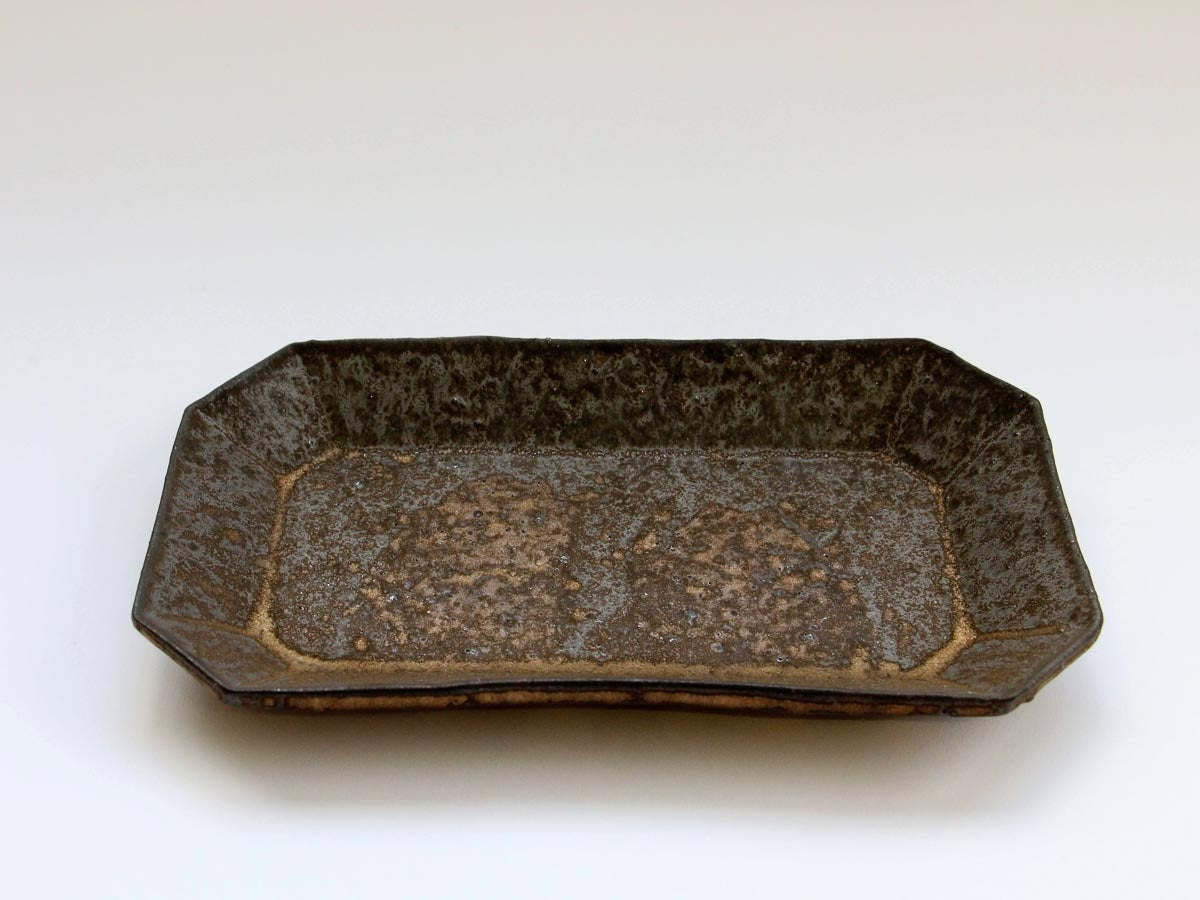 アンティークゴールド八角長角皿 中【大原拓也】