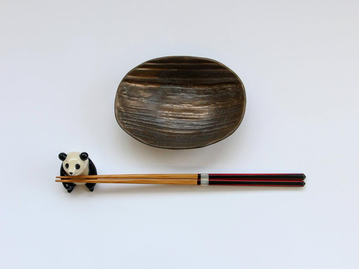 金泥釉木目楕円小付【喜鶴製陶】