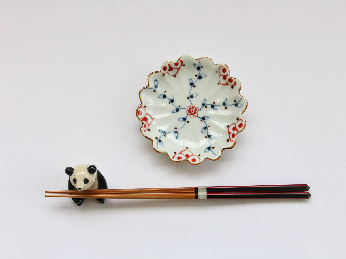 つる花唐草花型手塩皿 赤【徳七窯】