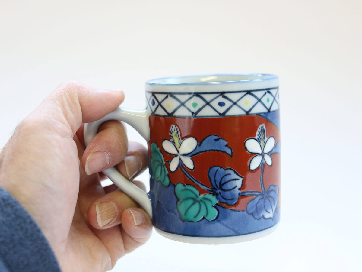 錦草枕付立マグカップ 赤【田庄陶苑】