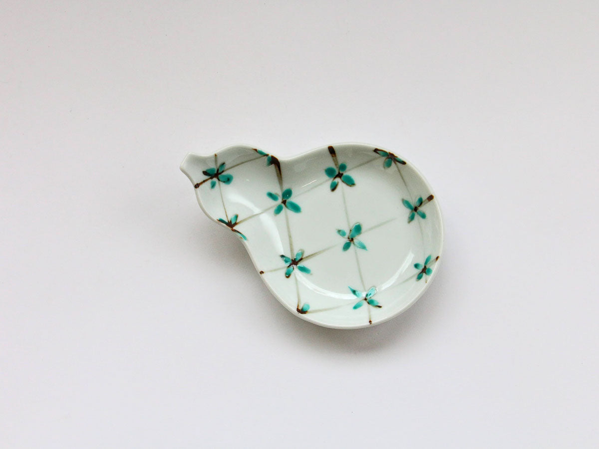 花格子ひさご皿 緑【徳七窯】