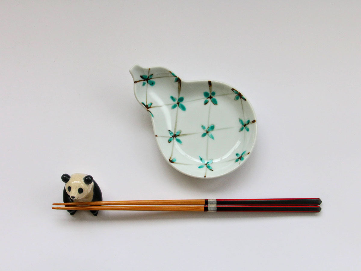 花格子ひさご皿 緑【徳七窯】