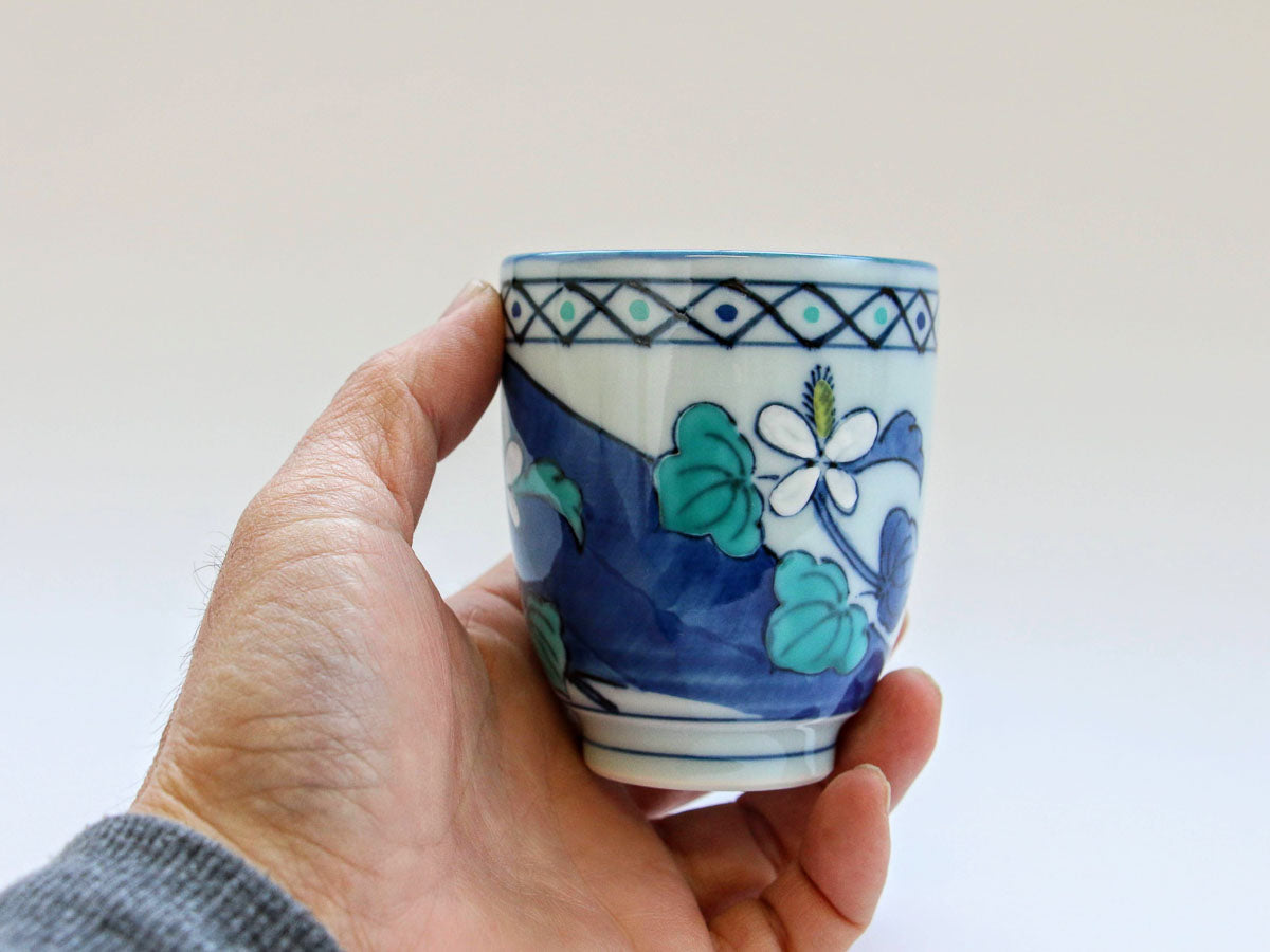 錦草枕ナツメ湯呑大 花だみ【田庄陶苑】