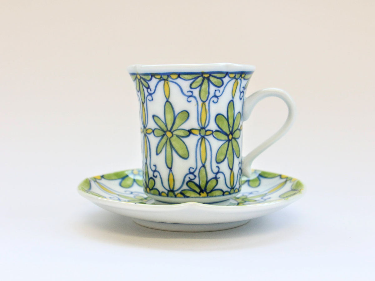 フラワーパレードナブリコーヒー碗皿 緑【田庄陶苑】