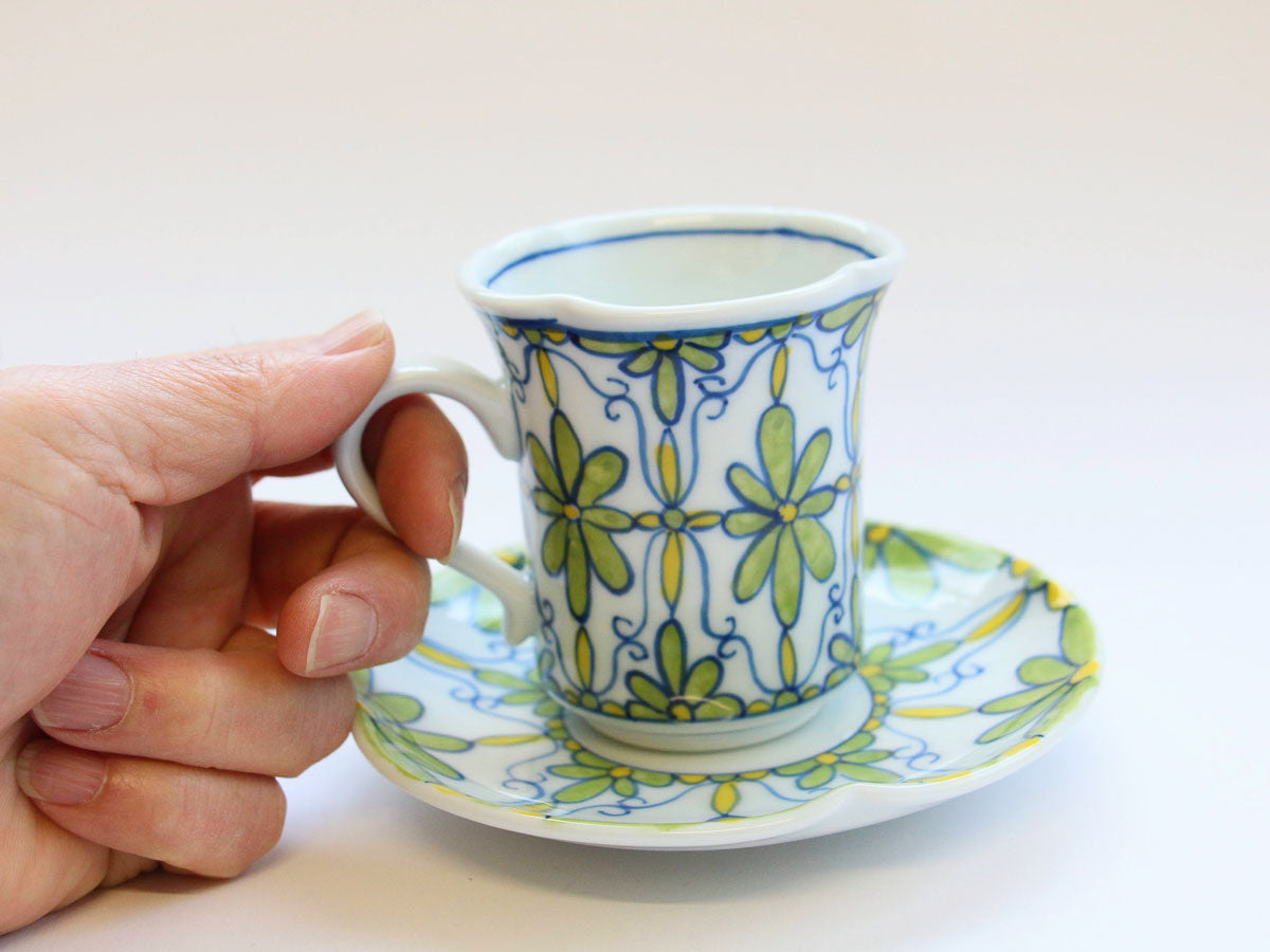 フラワーパレードナブリコーヒー碗皿 緑【田庄陶苑】