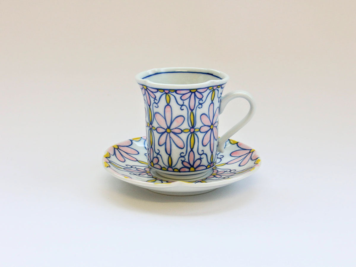 フラワーパレードナブリコーヒー碗皿 ピンク【田庄陶苑】