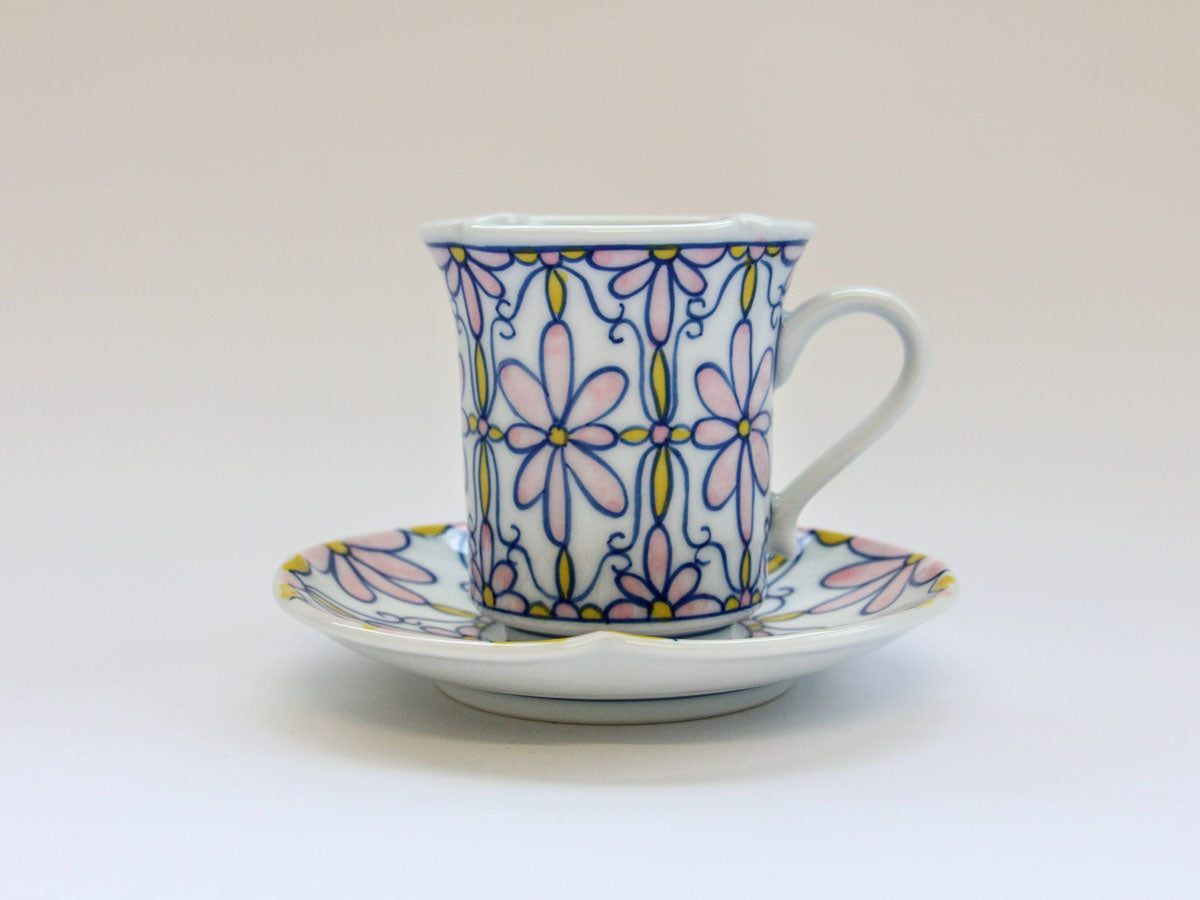 フラワーパレードナブリコーヒー碗皿 ピンク【田庄陶苑】