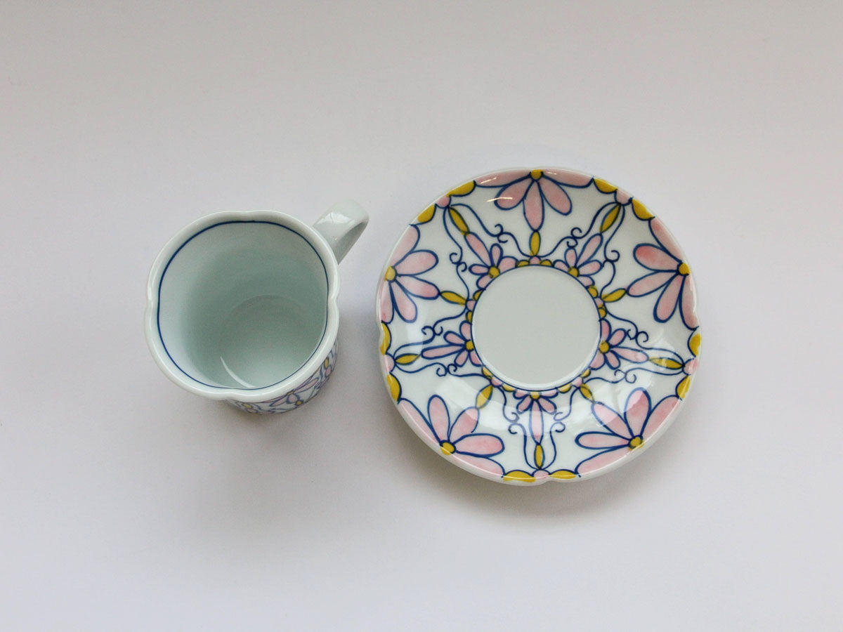 フラワーパレードナブリコーヒー碗皿 ピンク【田庄陶苑】