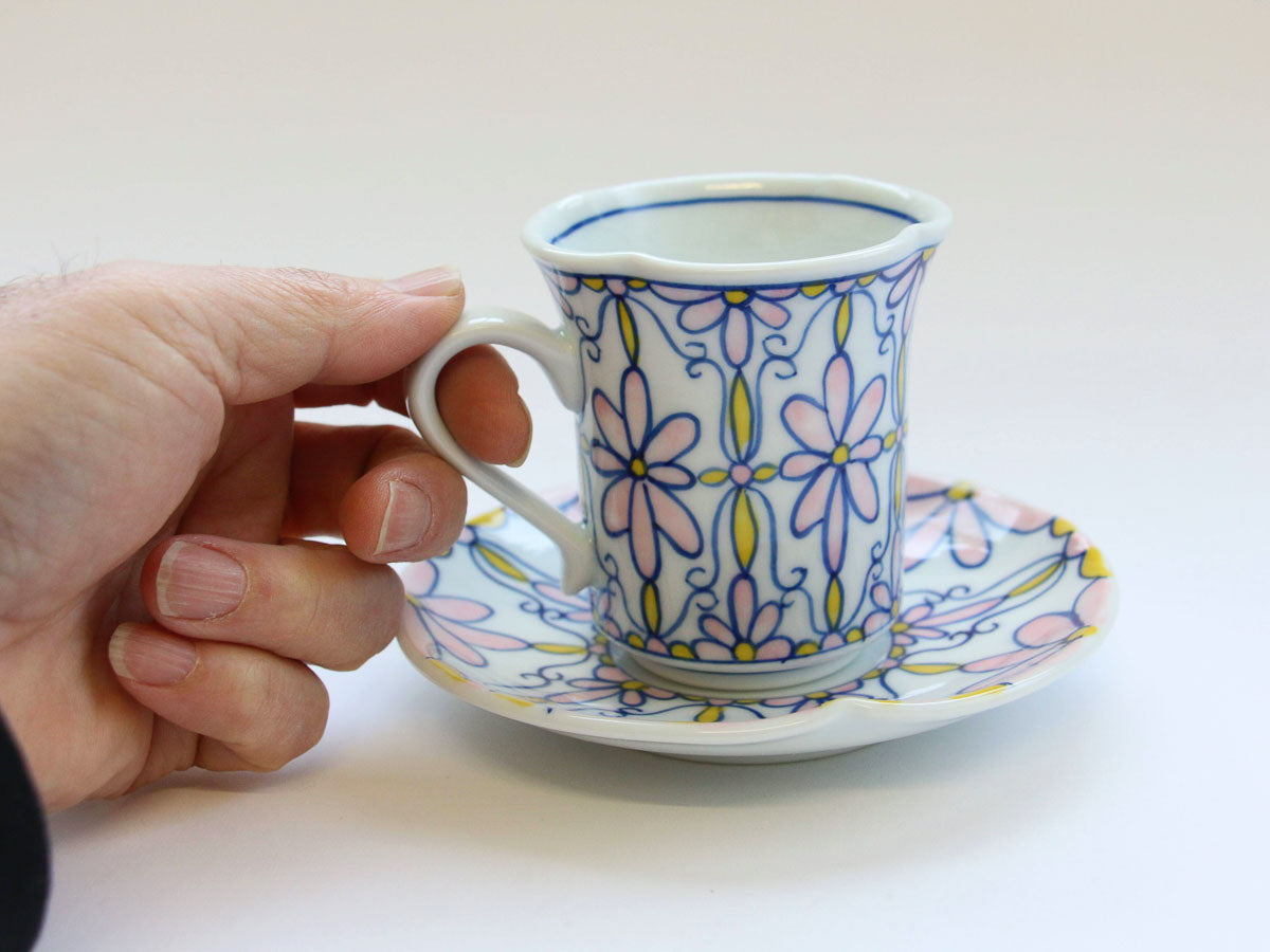 フラワーパレードナブリコーヒー碗皿 ピンク【田庄陶苑】