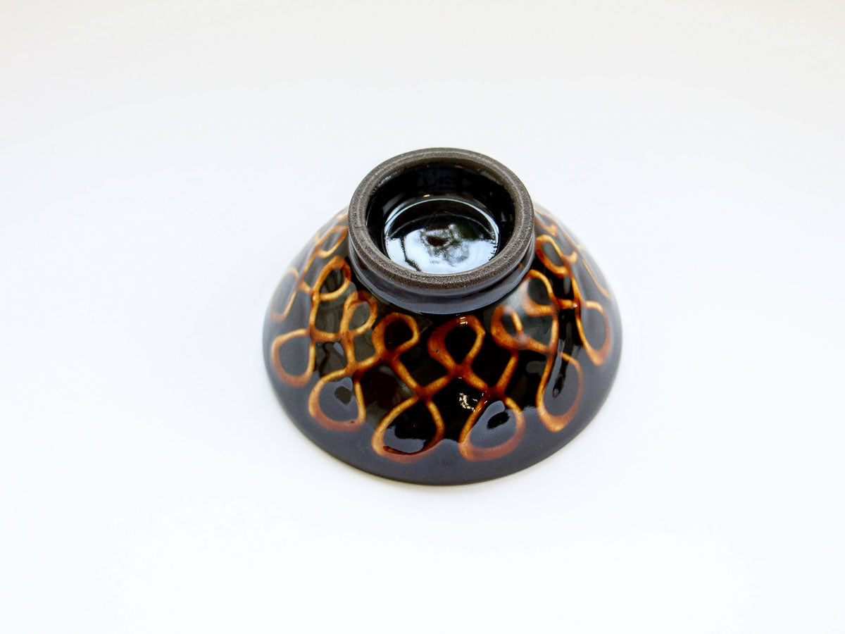 スリップウェア黒土リボン飯碗【正陶苑】