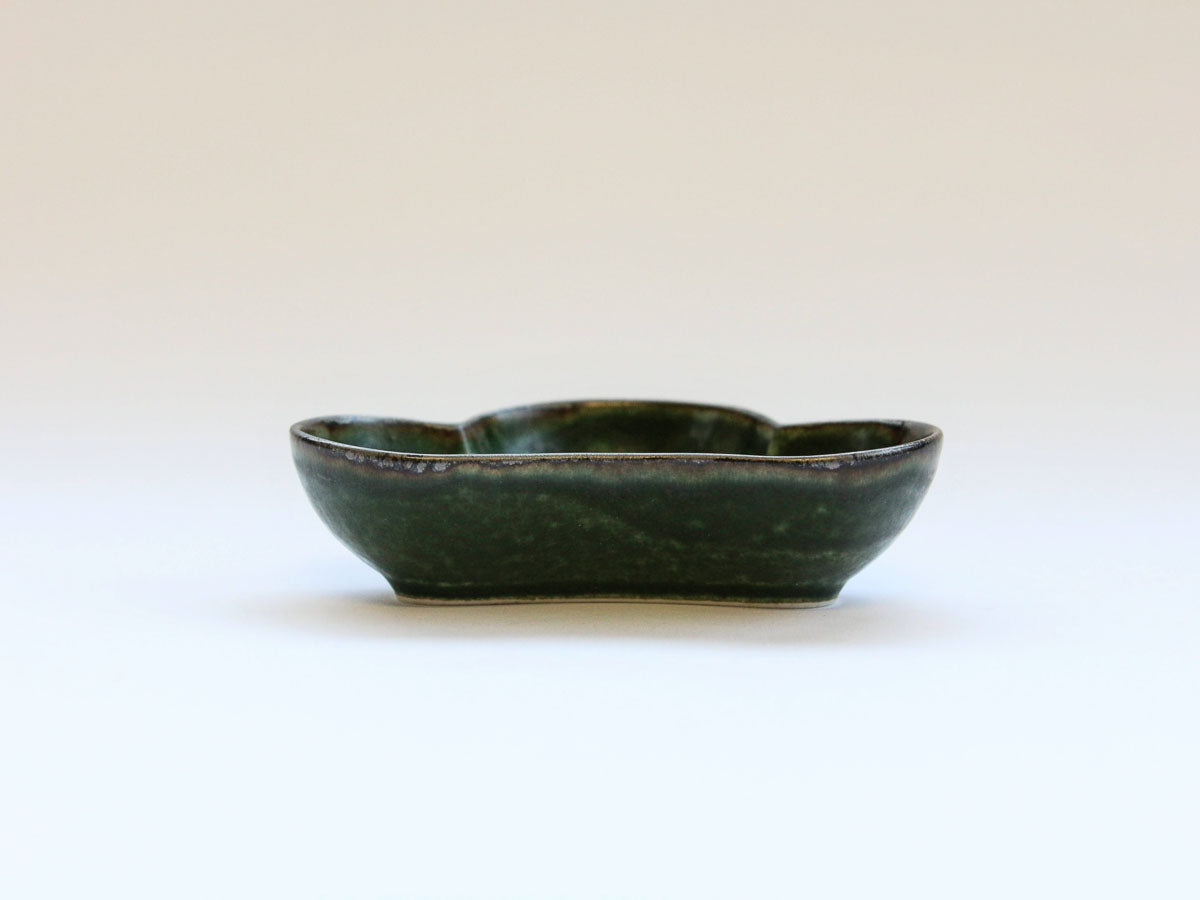 松型小付 渕さび深緑釉【皓洋窯】