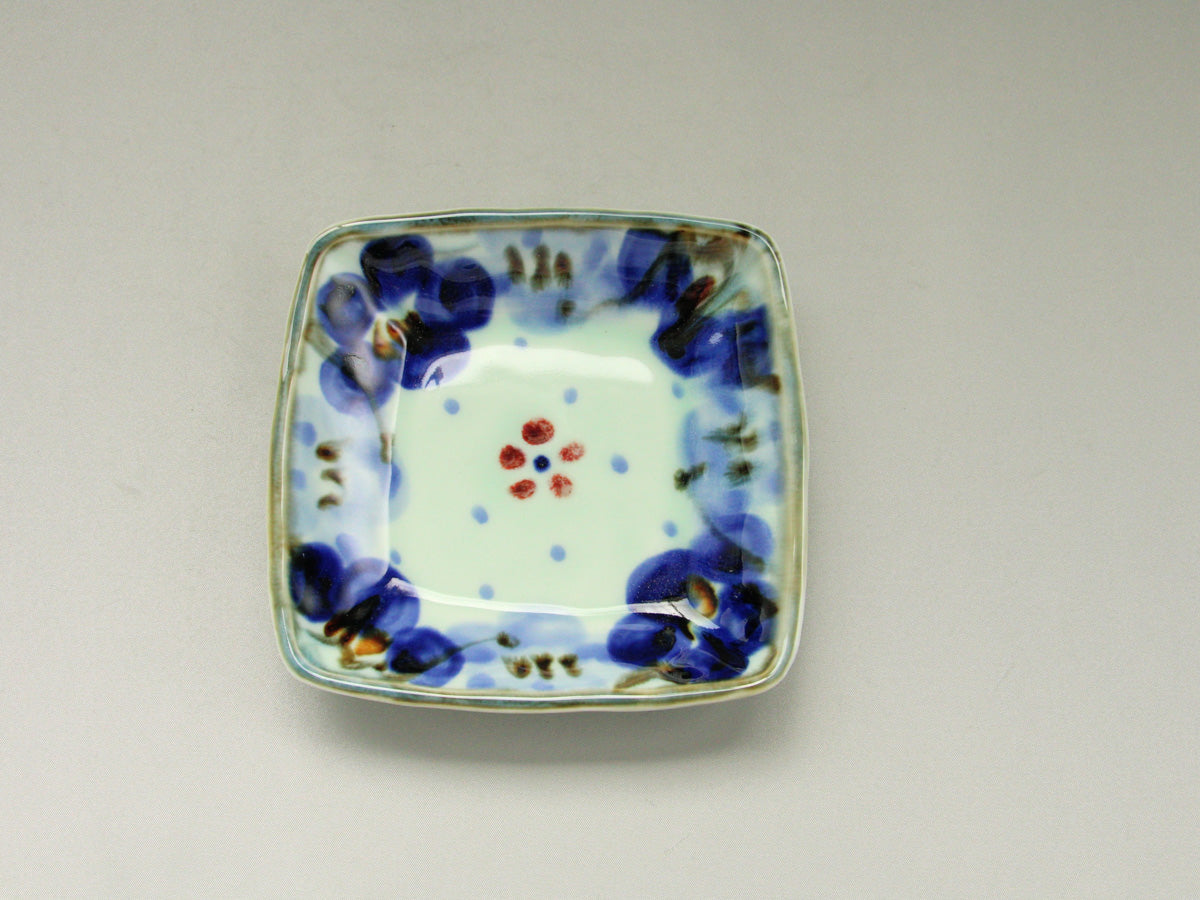 染付花詰角銘々皿【長十郎窯】