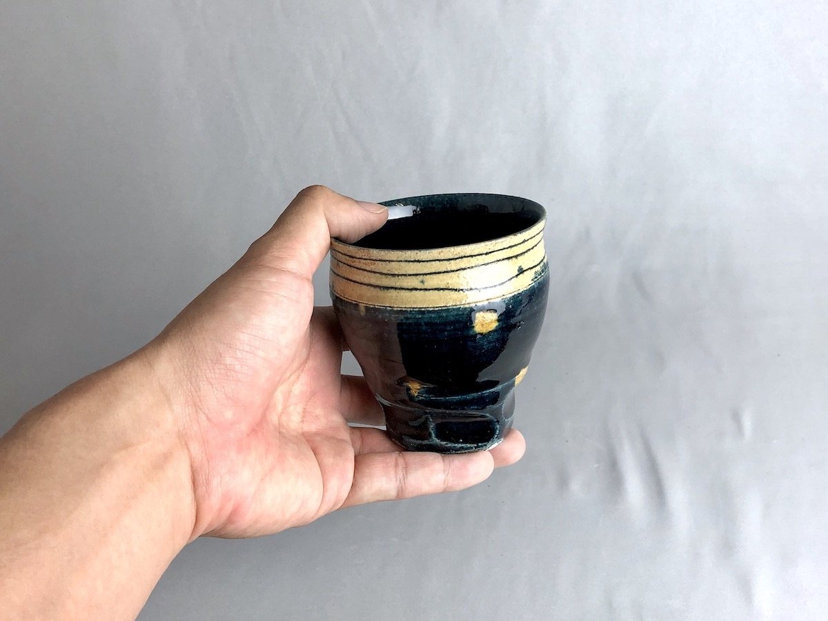 藍釉線刻ドット汲出【山本一仁】