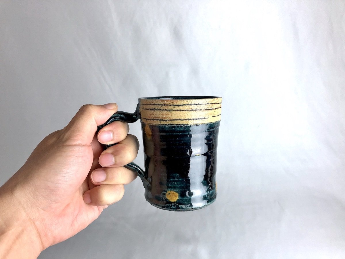 藍釉線刻ドット筒マグ【山本一仁】