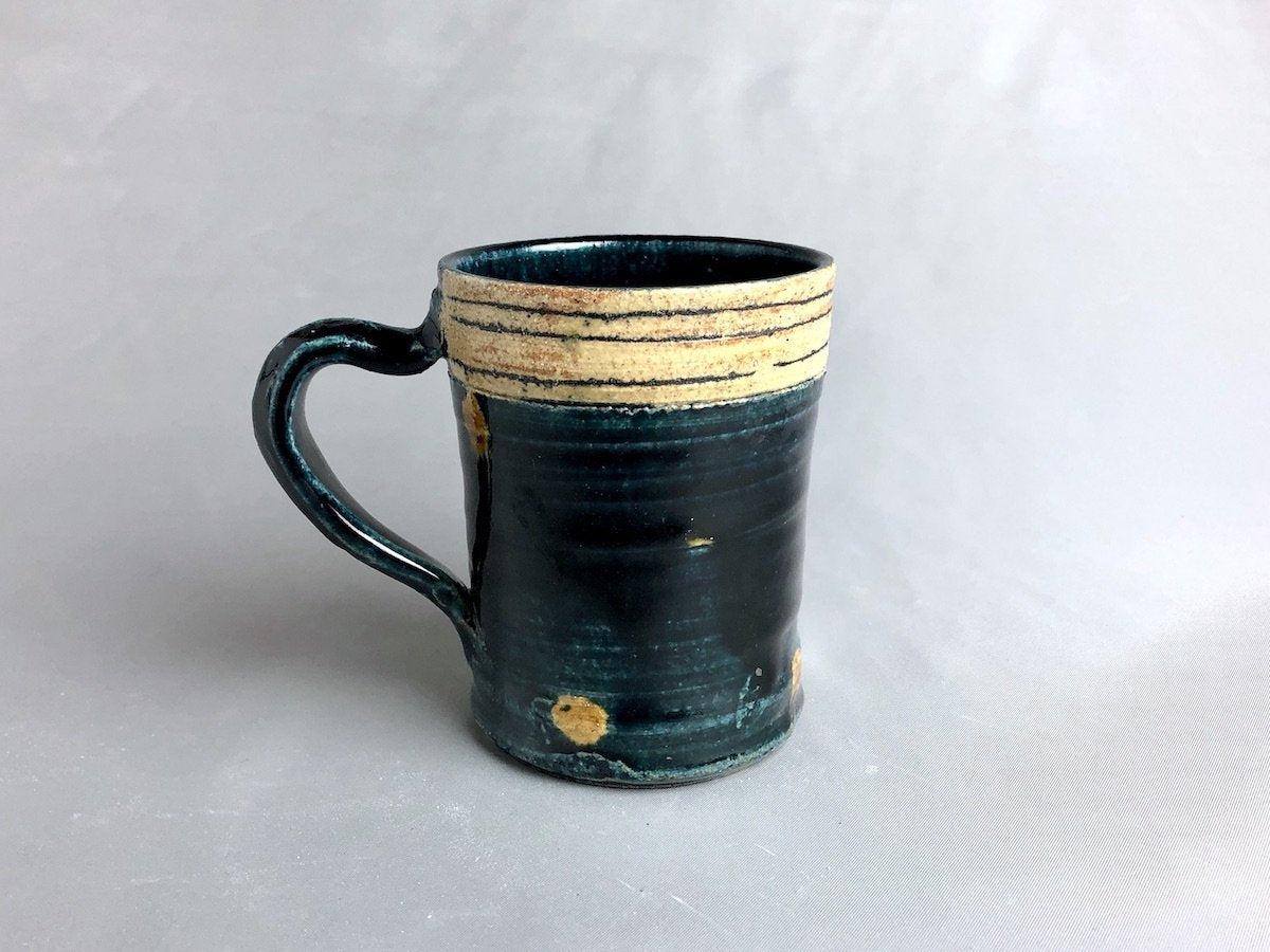 藍釉線刻ドット筒マグ【山本一仁】