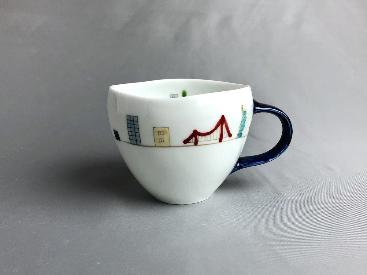 さんぽアメリカ丸マグ青【一峰窯】