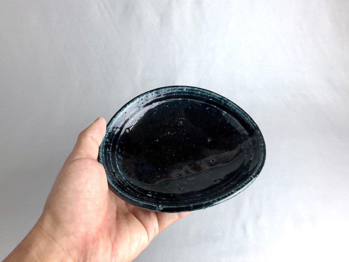 藍釉5寸たわみ鉢【山本一仁】