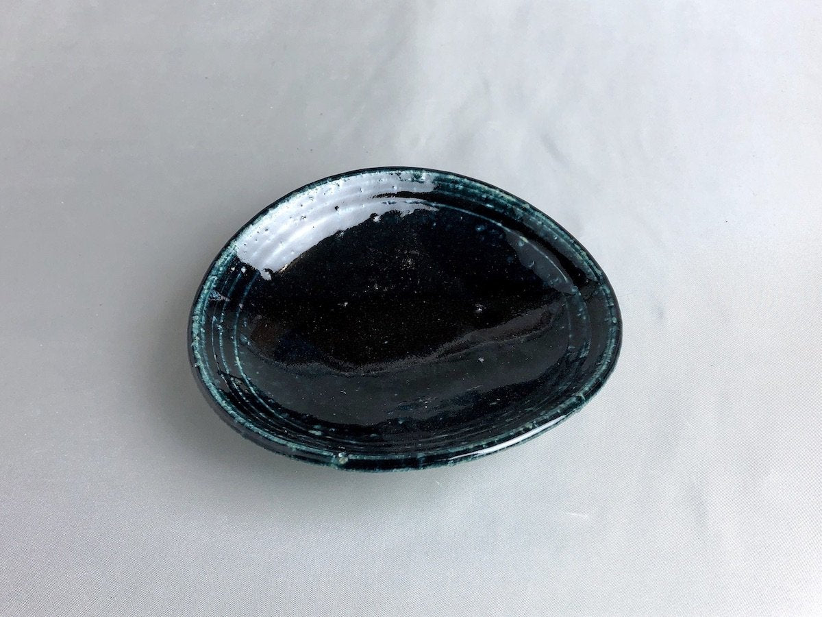 藍釉5寸たわみ鉢【山本一仁】