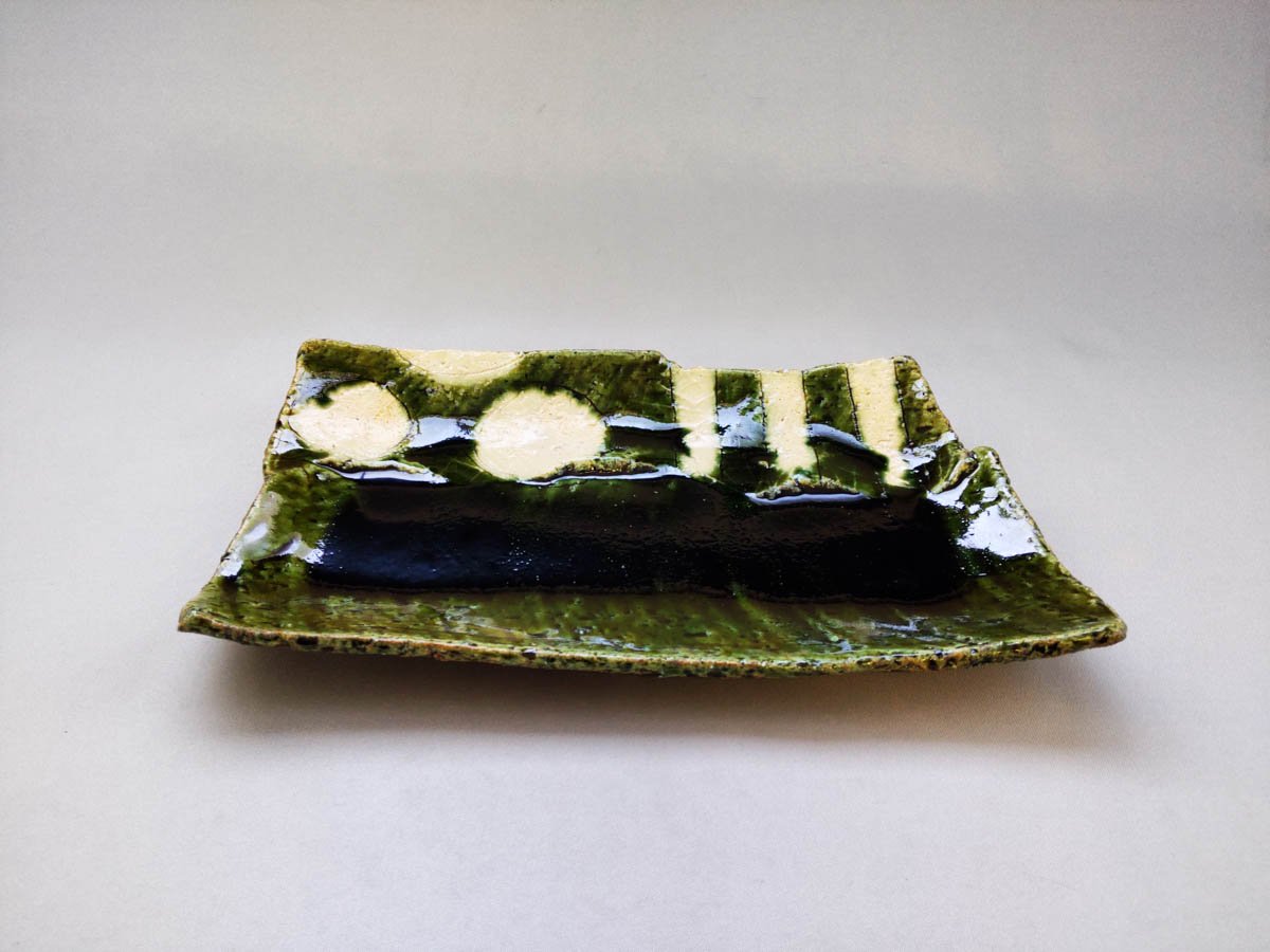 織部丸紋ストライプ焼物皿【山本一仁】