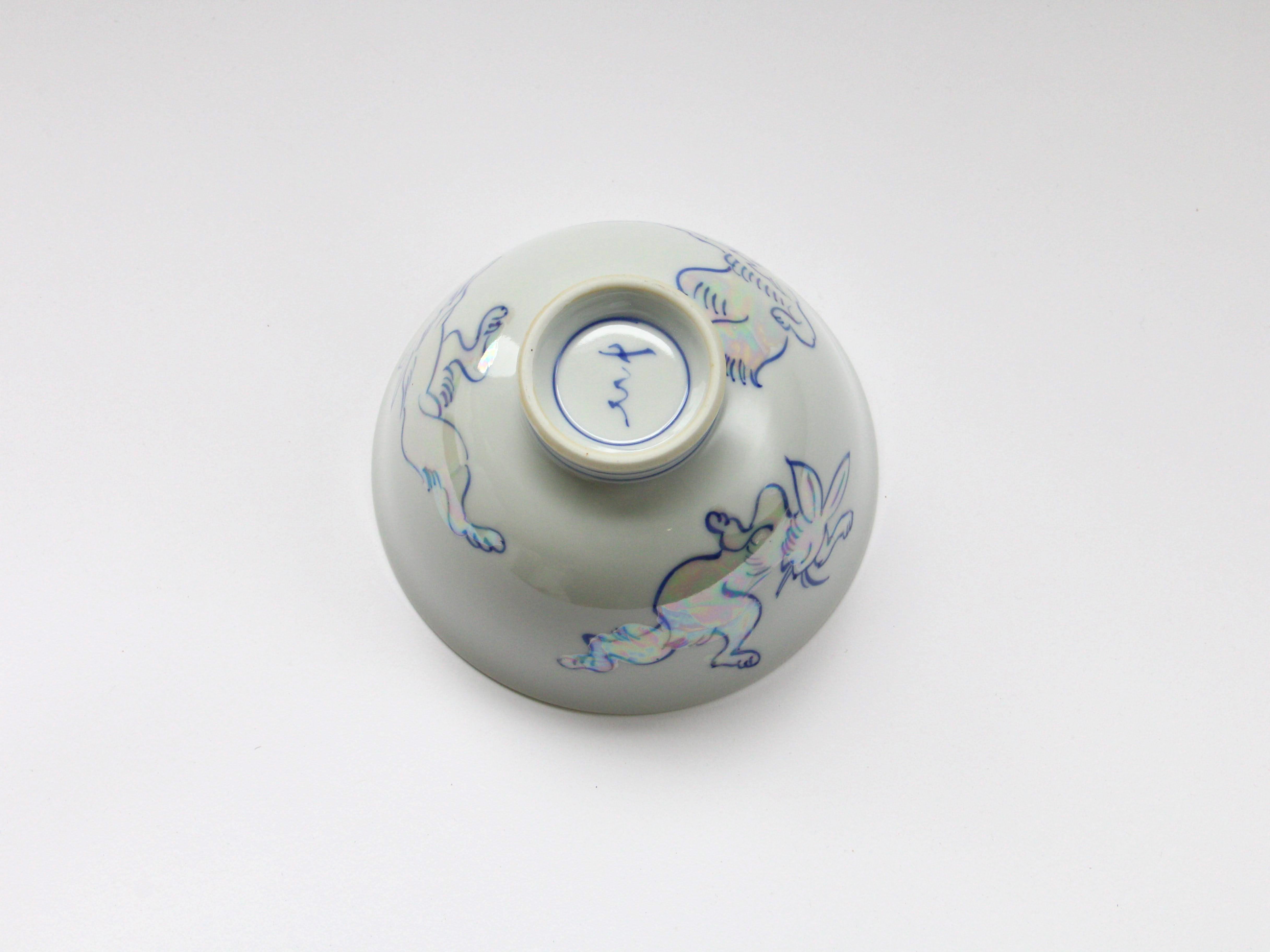 きらきらうさぎ飯碗 大【徳七窯】