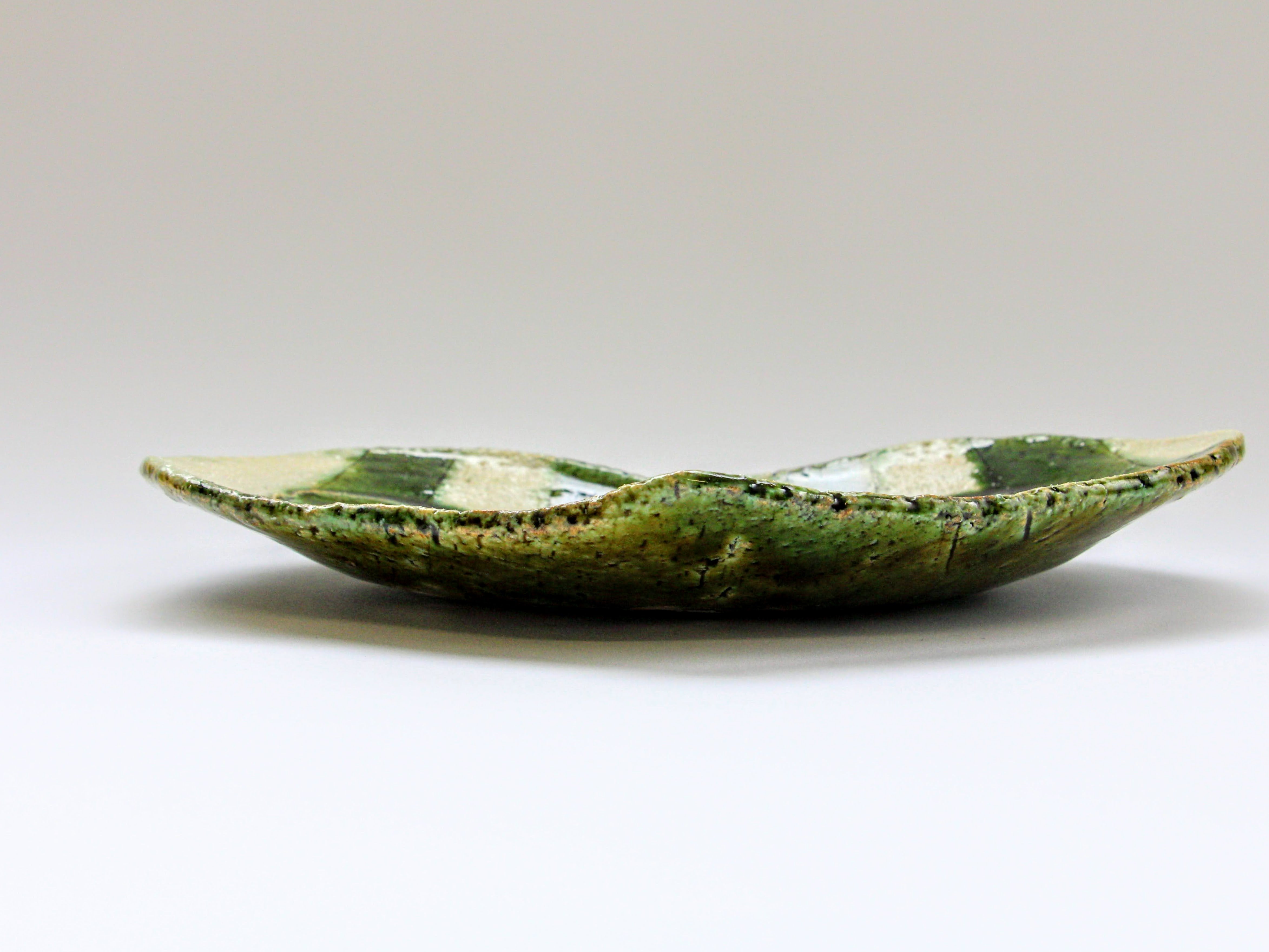 織部ストライプハート皿 大【山本一仁】