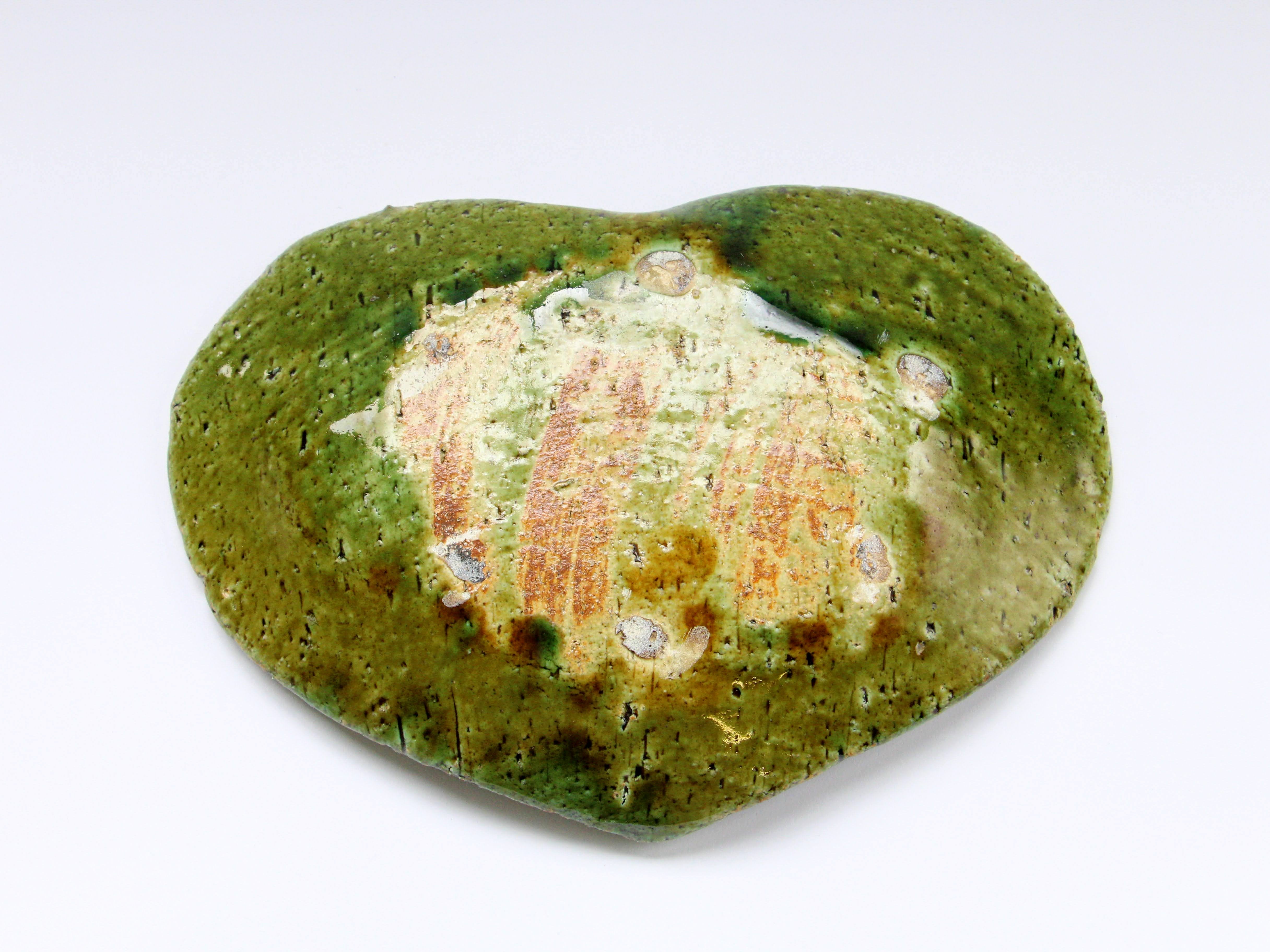 織部ストライプハート皿 大【山本一仁】