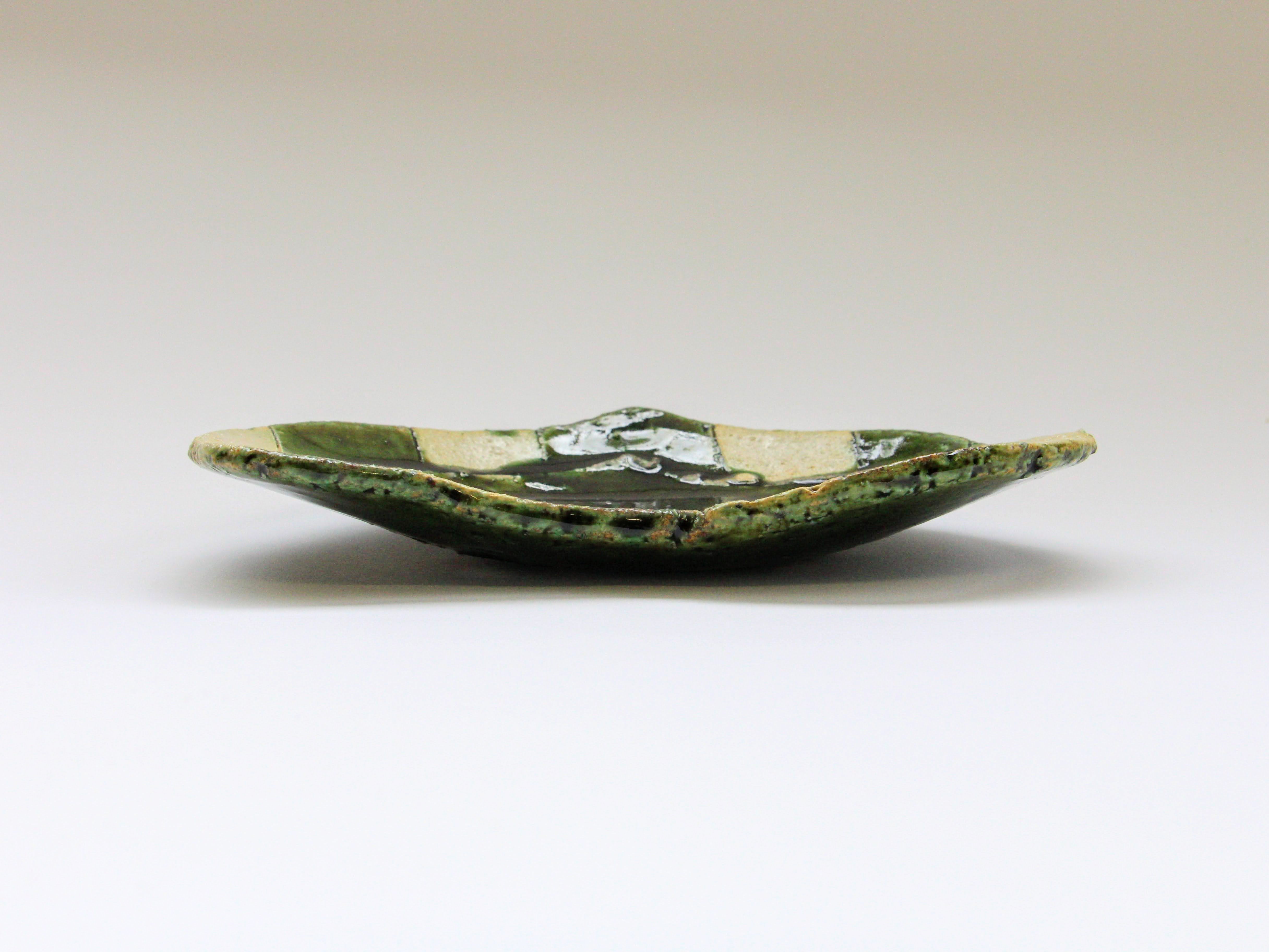 織部ストライプハート皿 小【山本一仁】