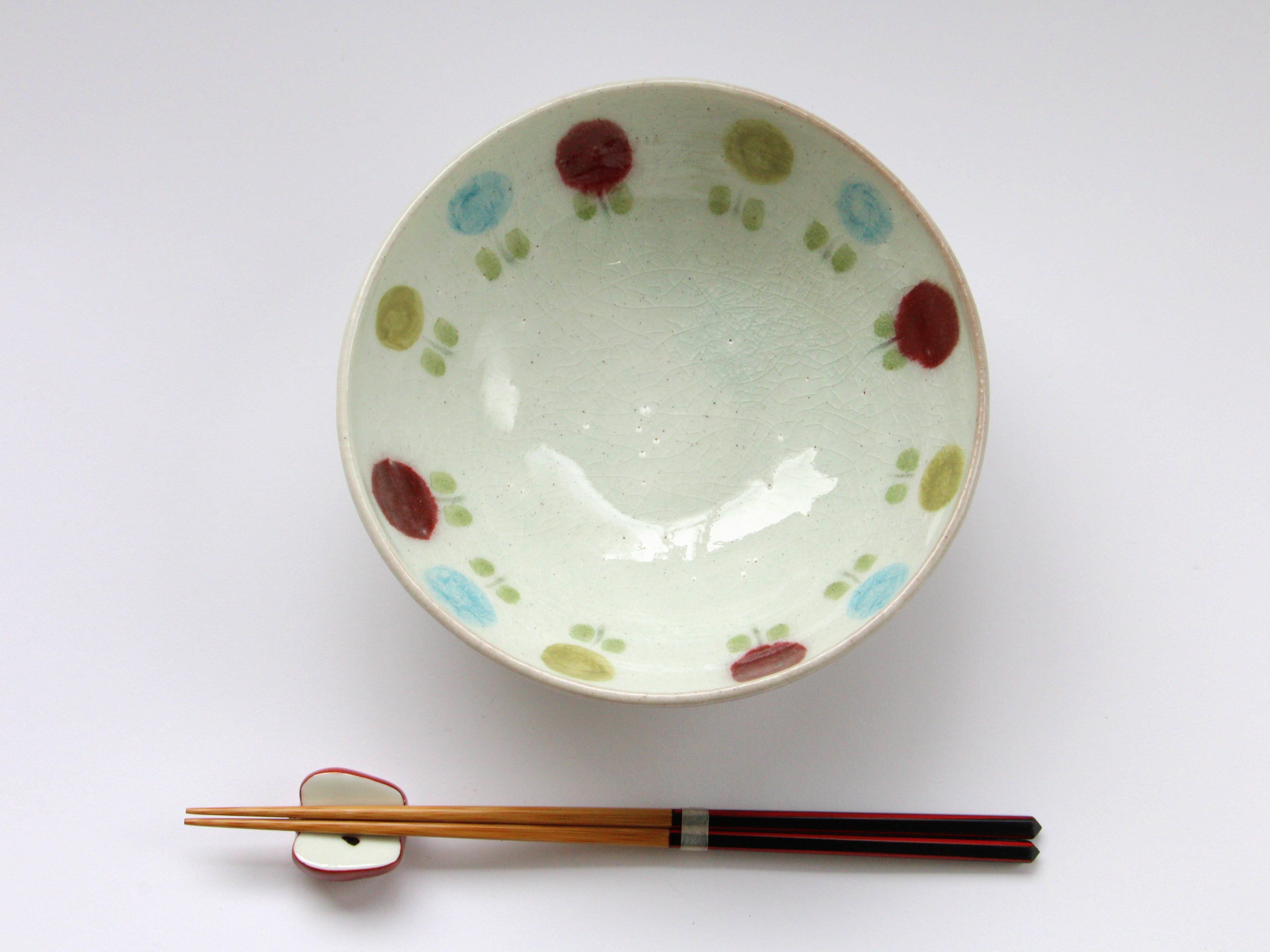 三色花紋5.5寸丸鉢【巌陶房】