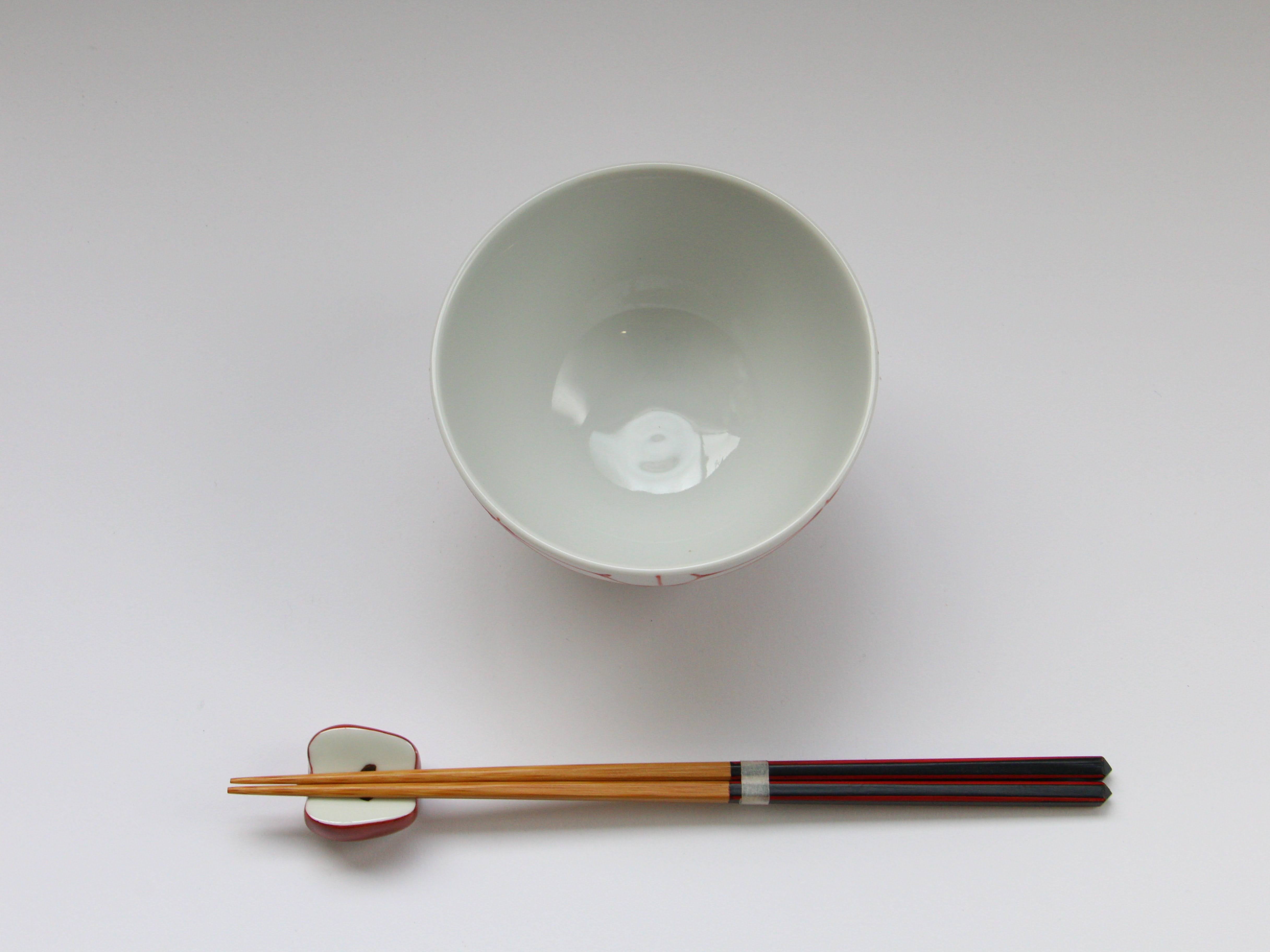 一珍麻の葉もてなし飯碗 小 赤【福峰窯】